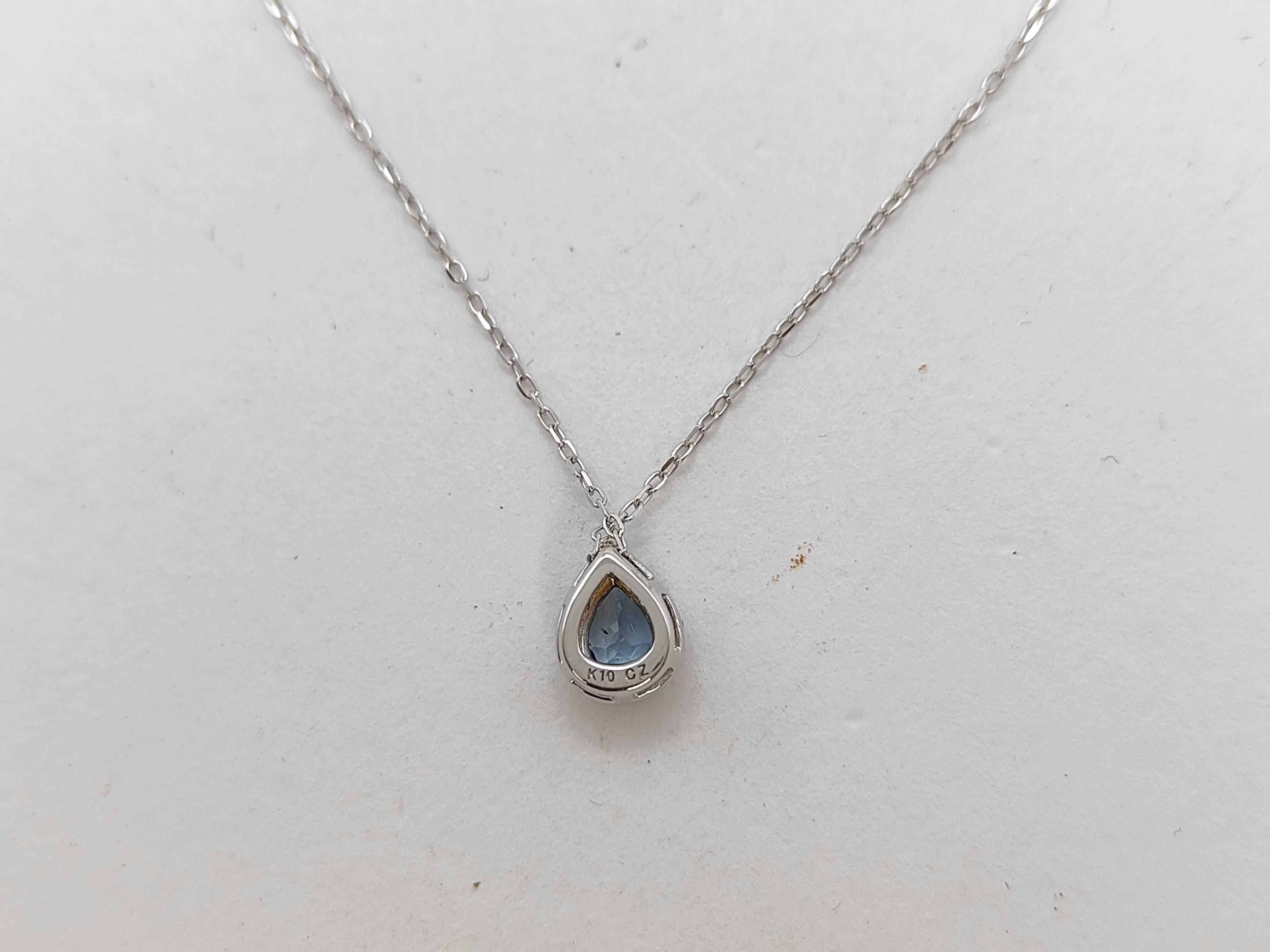 10K White Gold Pear-Cut London Blue Topaz Halo Pendant Necklace