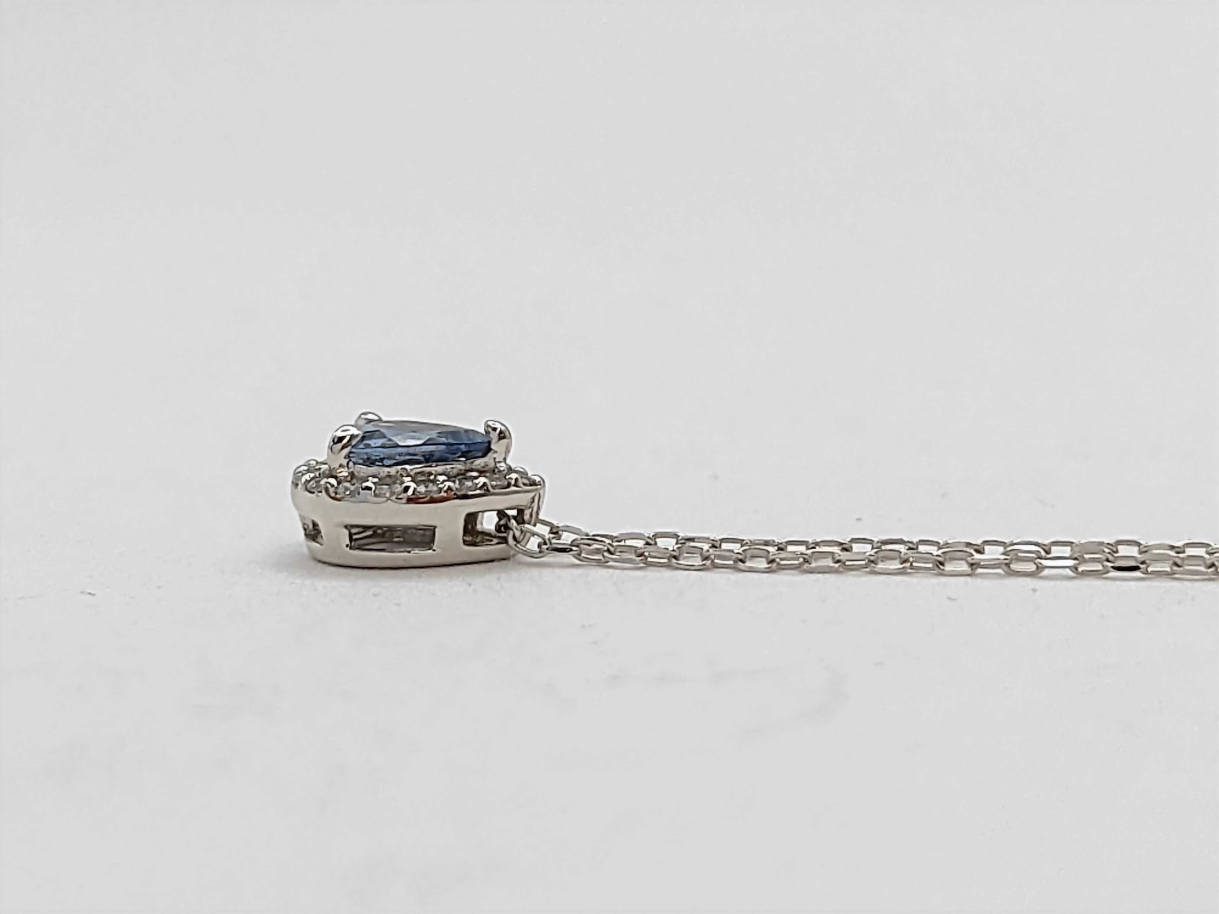 10K White Gold Pear-Cut London Blue Topaz Halo Pendant Necklace