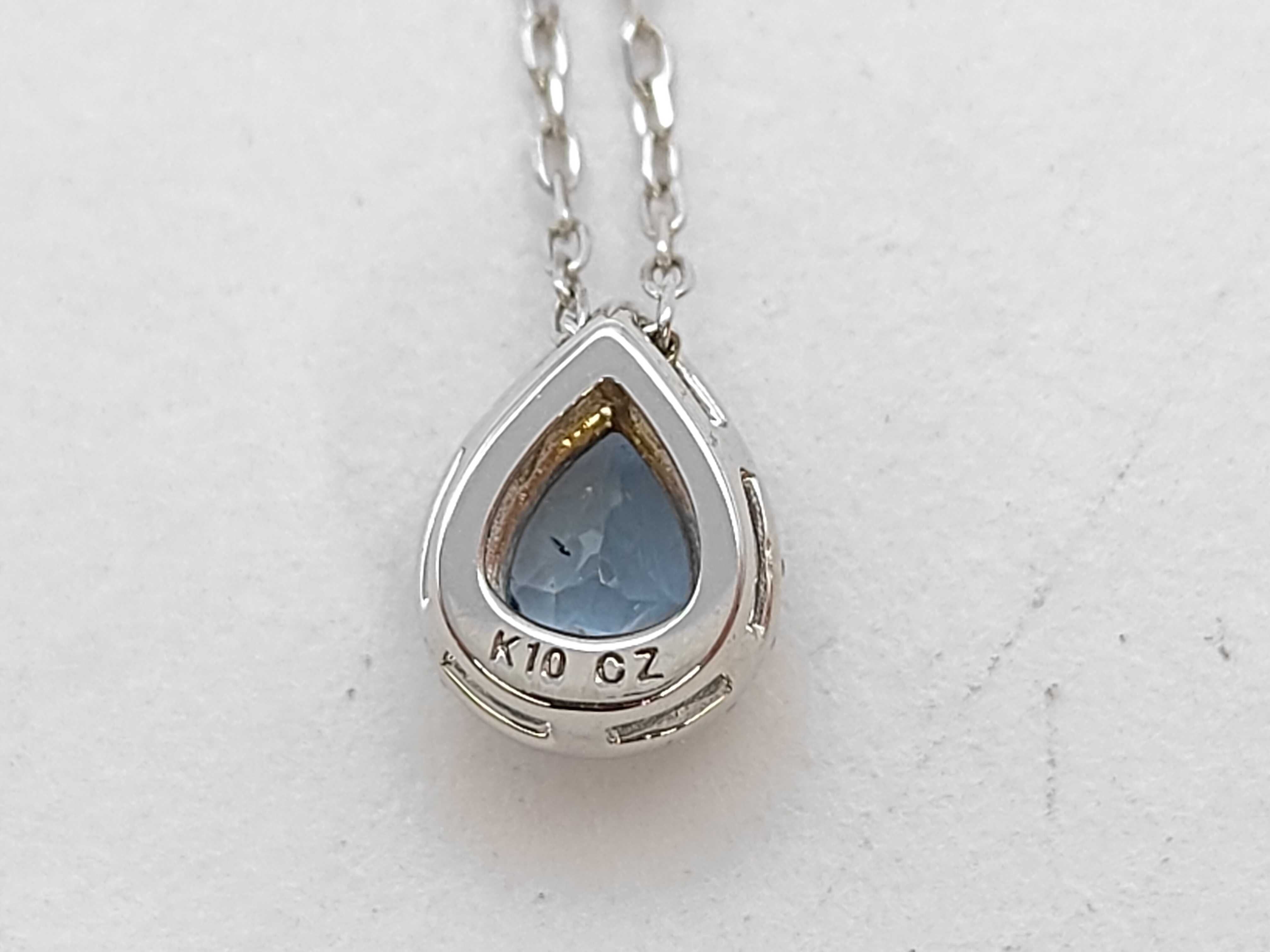 10K White Gold Pear-Cut London Blue Topaz Halo Pendant Necklace
