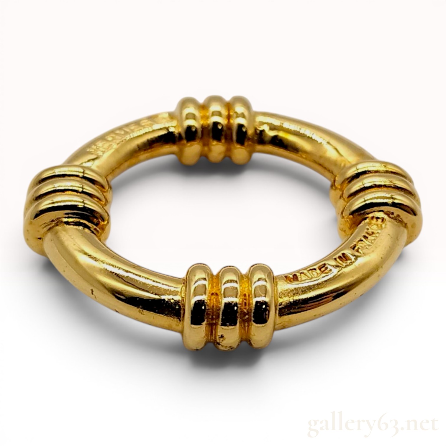 Hermes Gold-Plated Gadroon Scarf Ring with Original Box