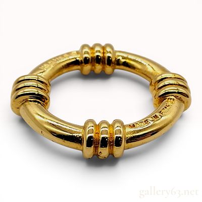 Hermes Gold-Plated Gadroon Scarf Ring with Original Box. A vintage gold-plated scarf ring, or 