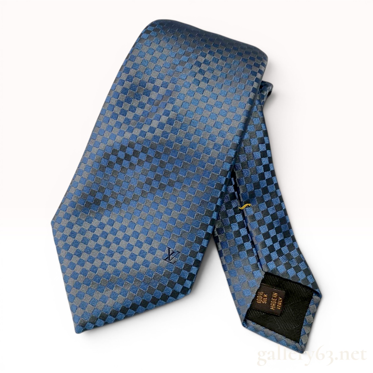 Louis Vuitton Blue Damier Silk Jacquard Necktie with Presentation Box