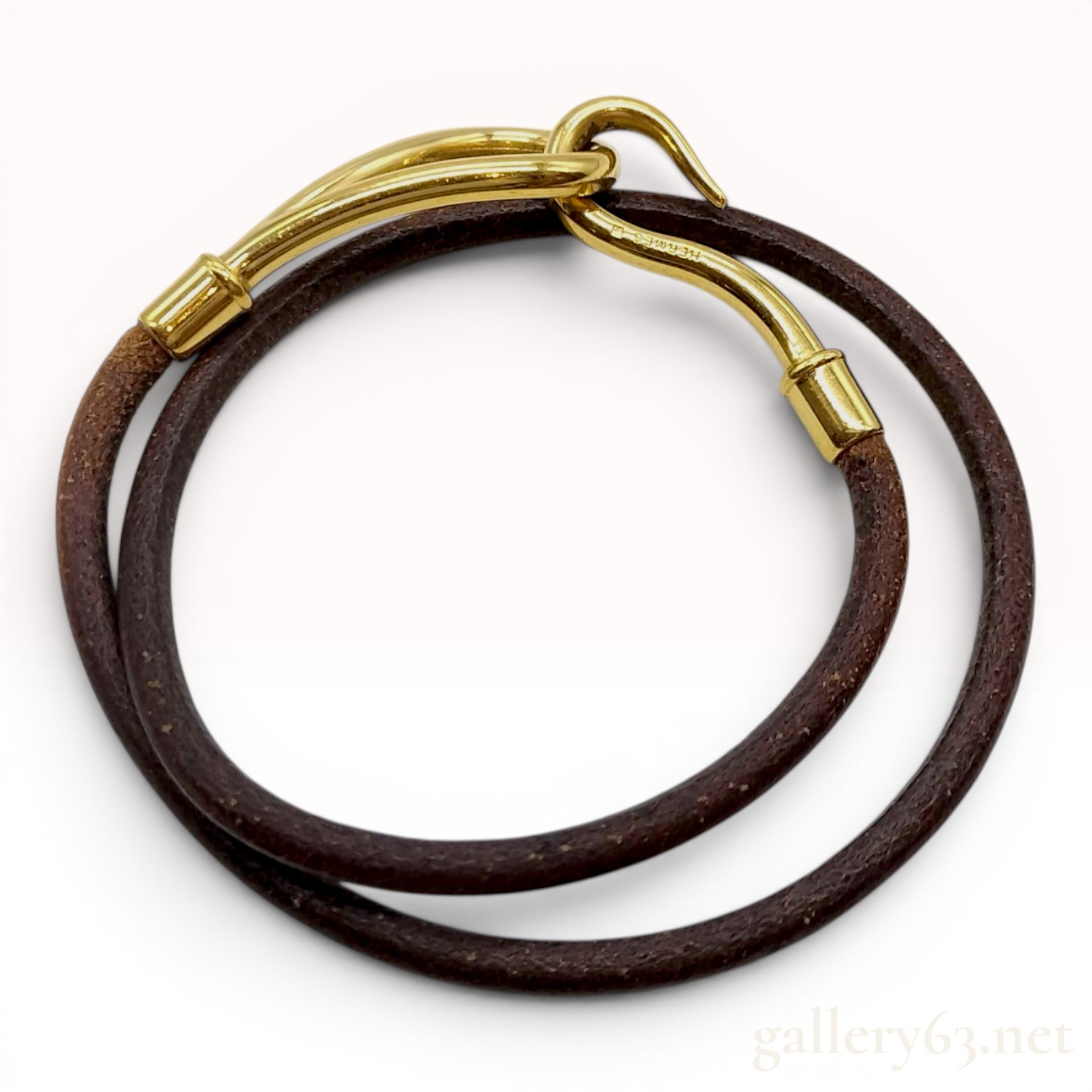 Hermes Jumbo Double Tour Leather Bracelet with Gold Plated Hardware