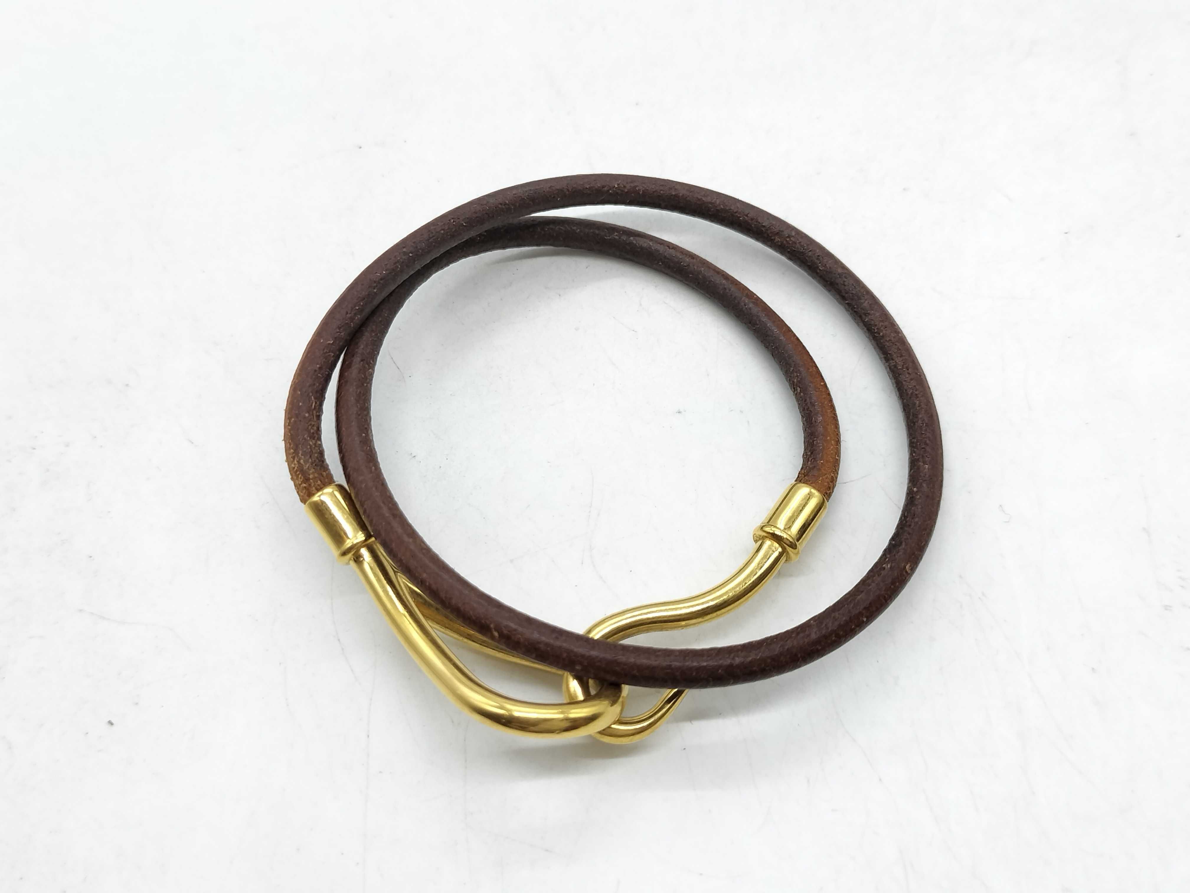 Hermes Jumbo Double Tour Leather Bracelet with Gold Plated Hardware