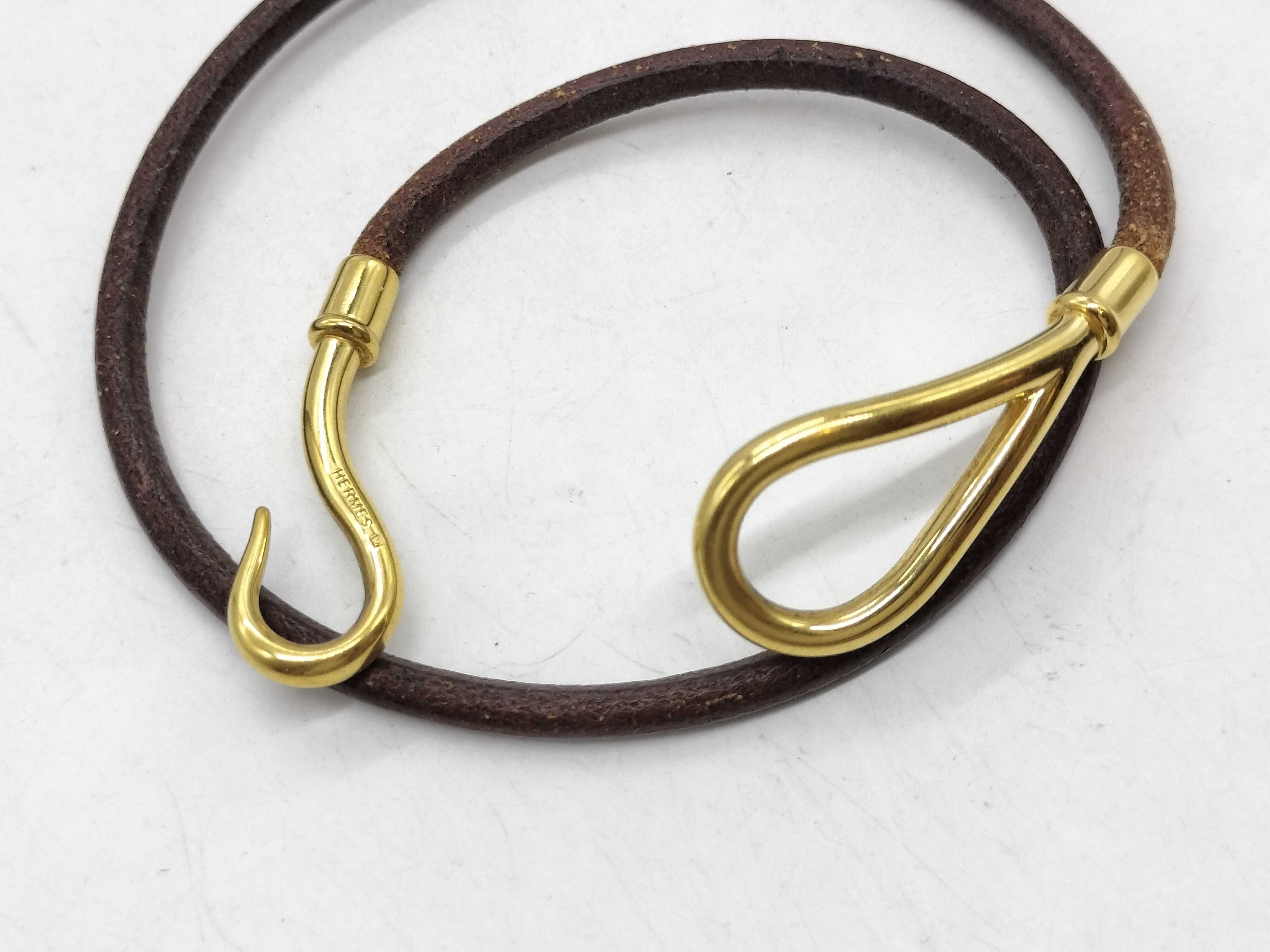 Hermes Jumbo Double Tour Leather Bracelet with Gold Plated Hardware
