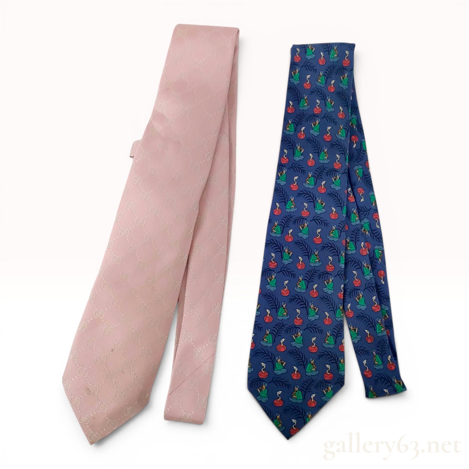 Two Designer Silk Neckties by Gucci and Hermes