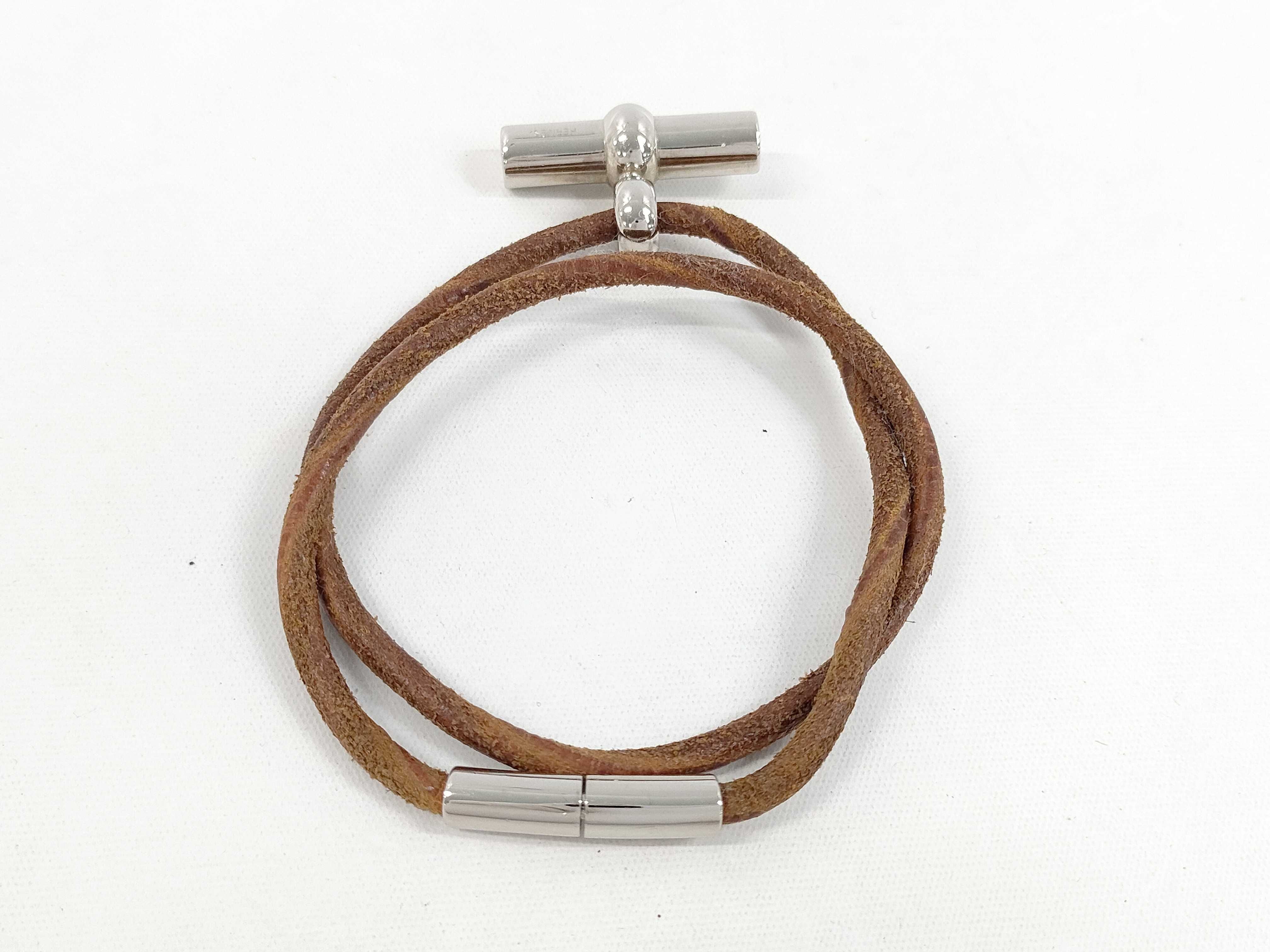 Hermes Tournis Tresse Brown Leather Wrap Bracelet