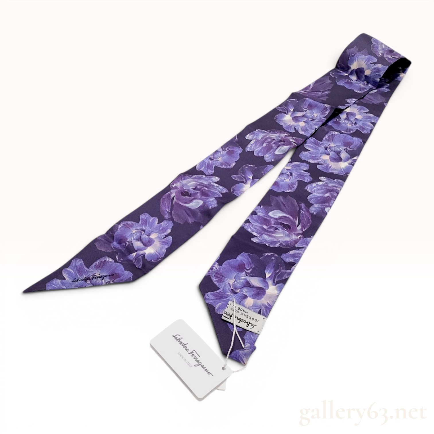 Salvatore Ferragamo Floral Print Silk Skinny Scarf
