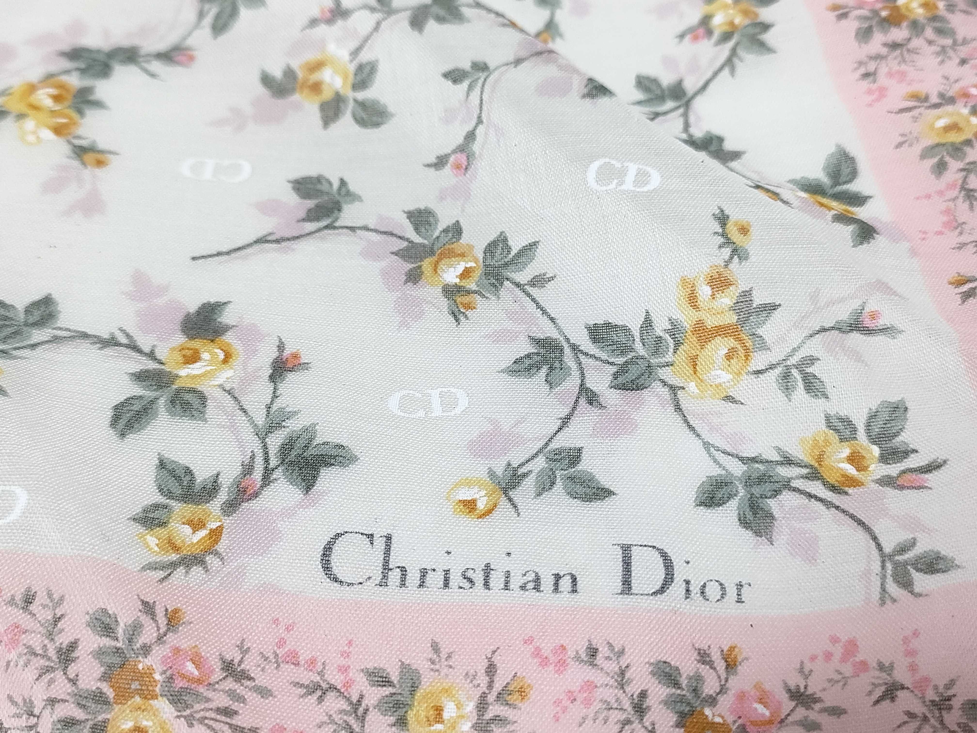 Set of Three Christian Dior Floral Monogram Cotton Handkerchiefs in Presentation Box