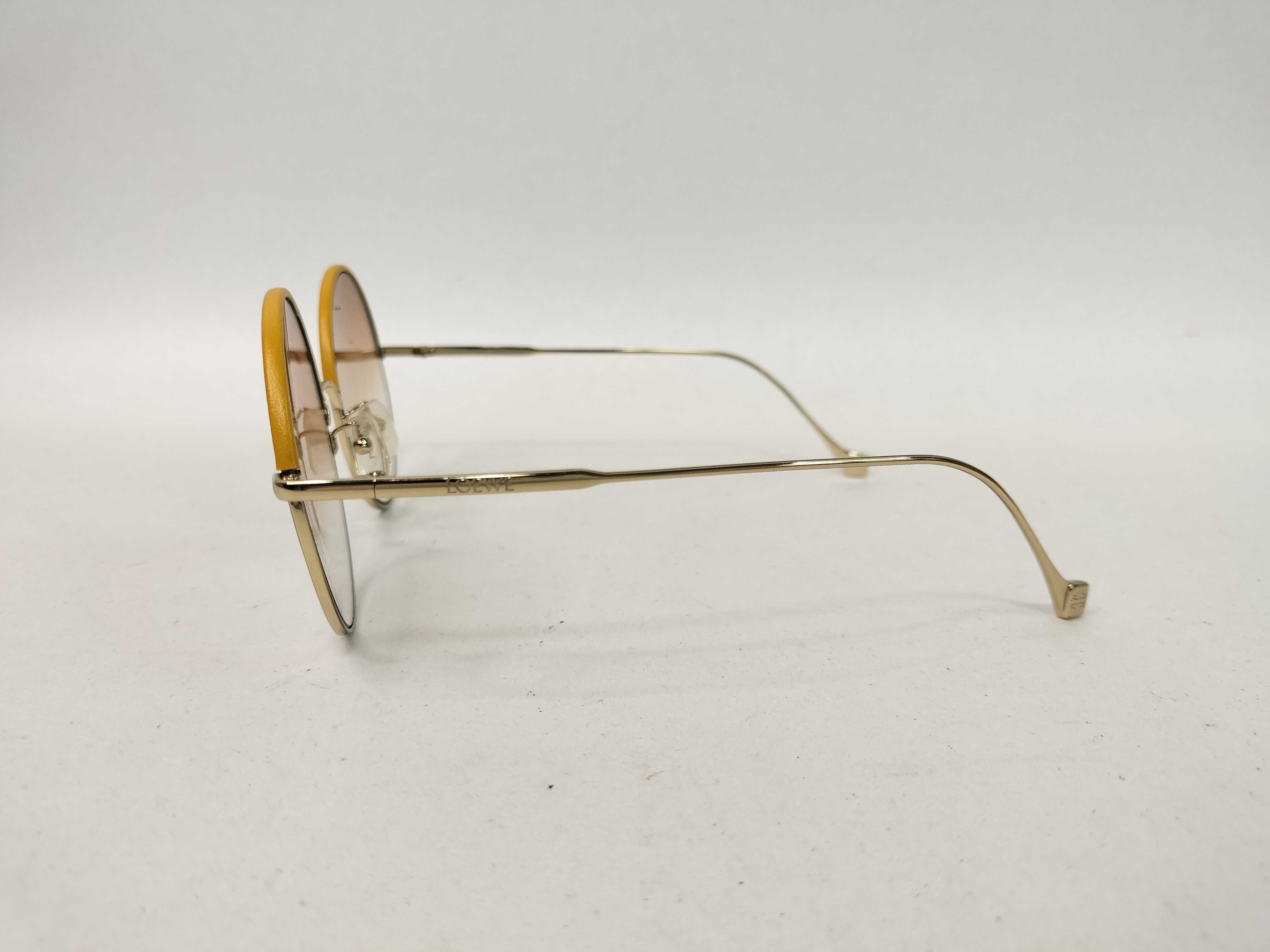 Loewe LW40008U Round Gold Toned Metal and Yellow Leather Trim Sunglasses