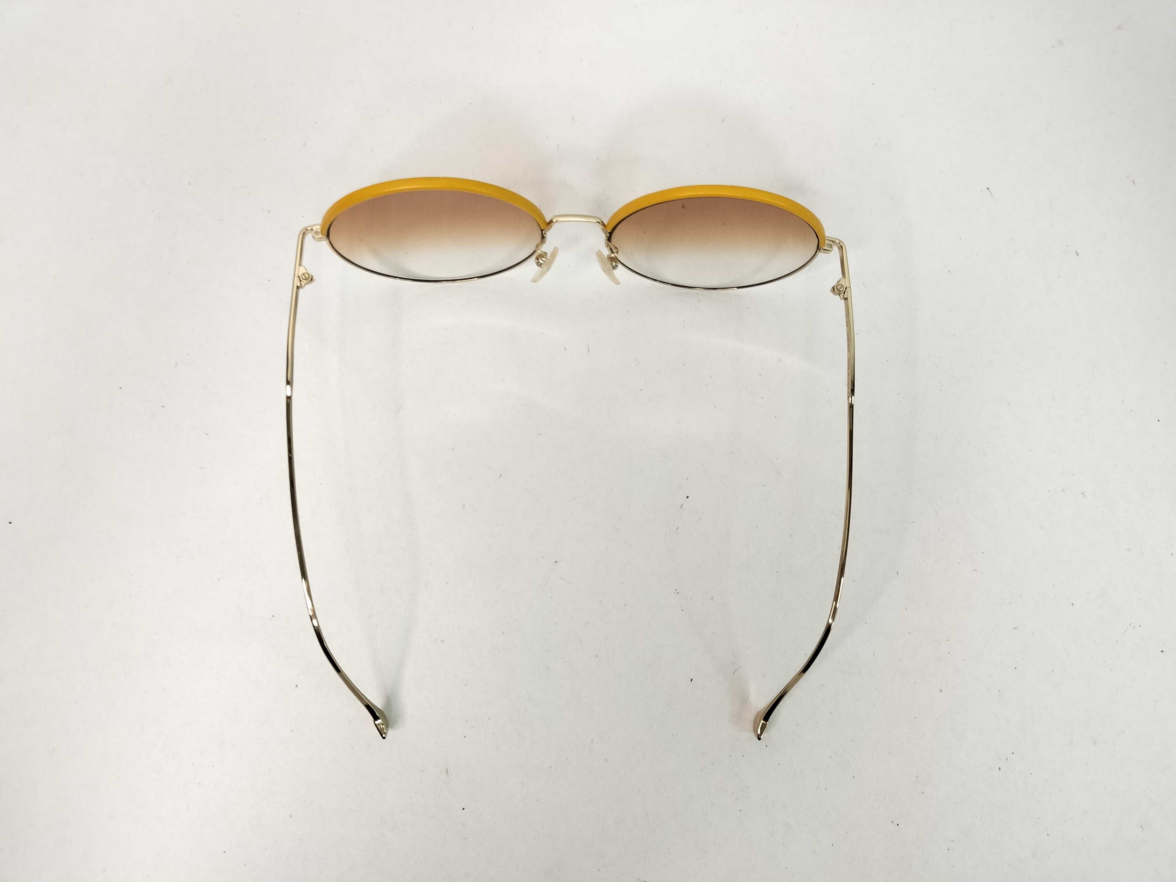 Loewe LW40008U Round Gold Toned Metal and Yellow Leather Trim Sunglasses