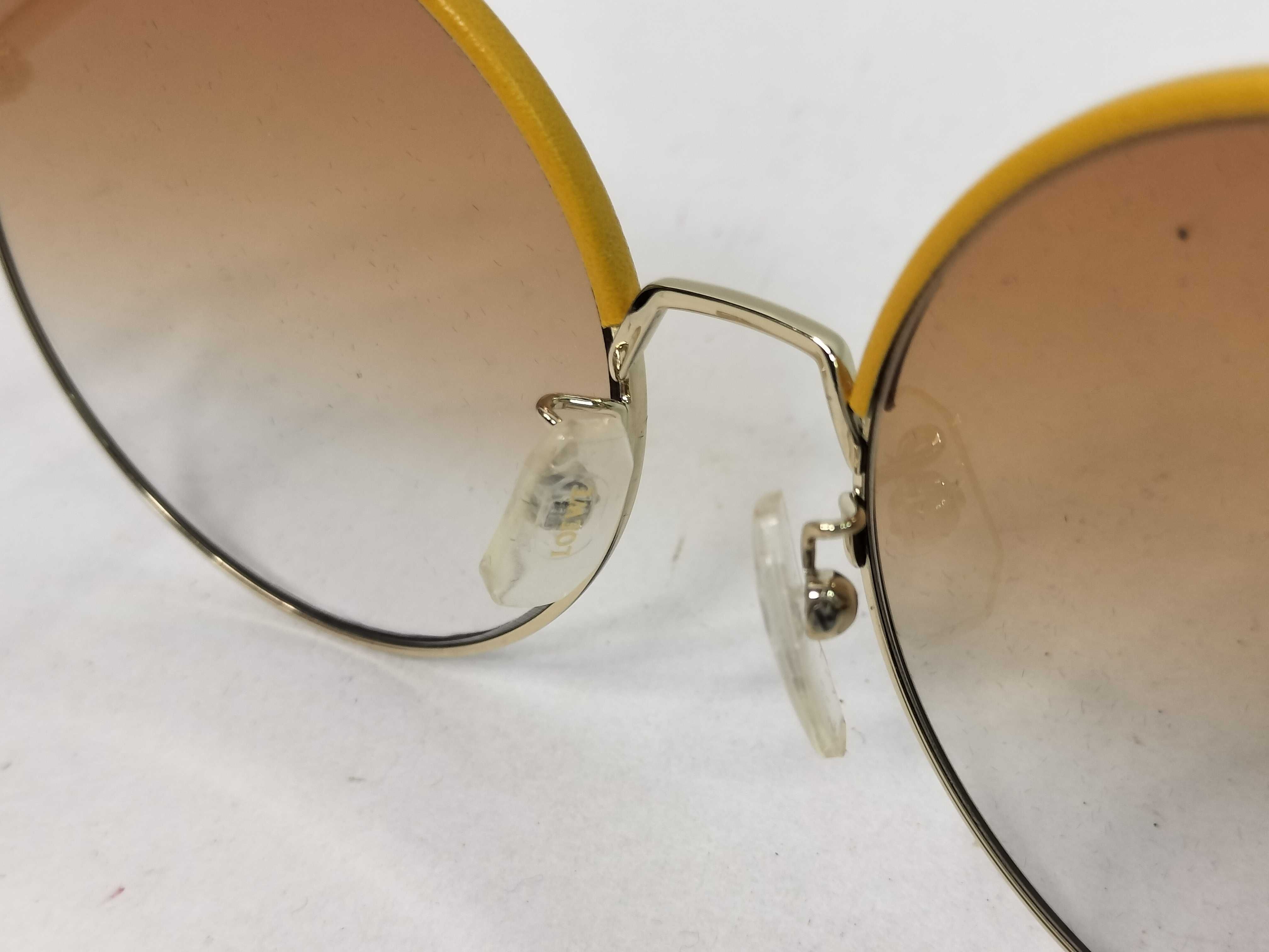 Loewe LW40008U Round Gold Toned Metal and Yellow Leather Trim Sunglasses