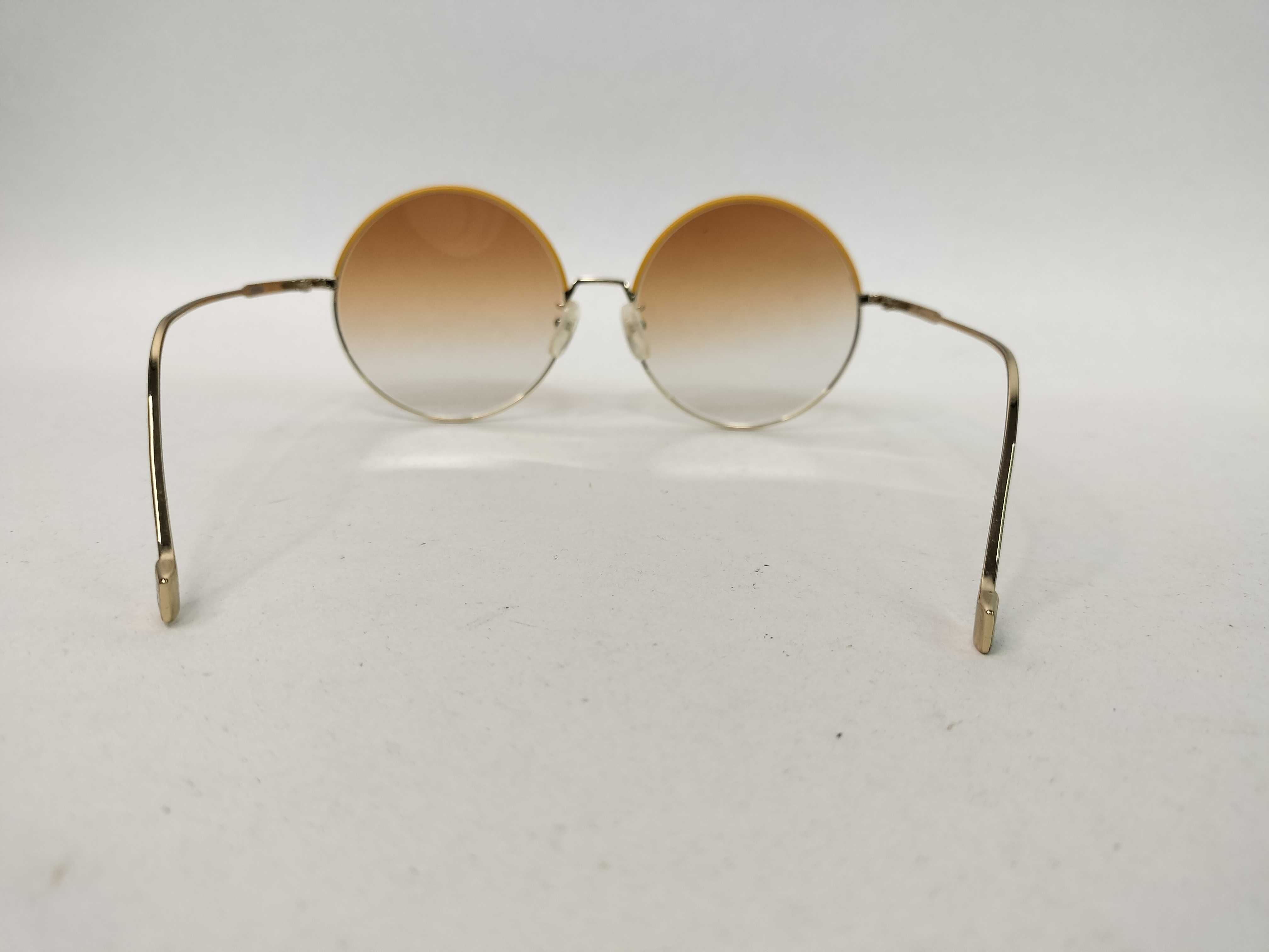 Loewe LW40008U Round Gold Toned Metal and Yellow Leather Trim Sunglasses