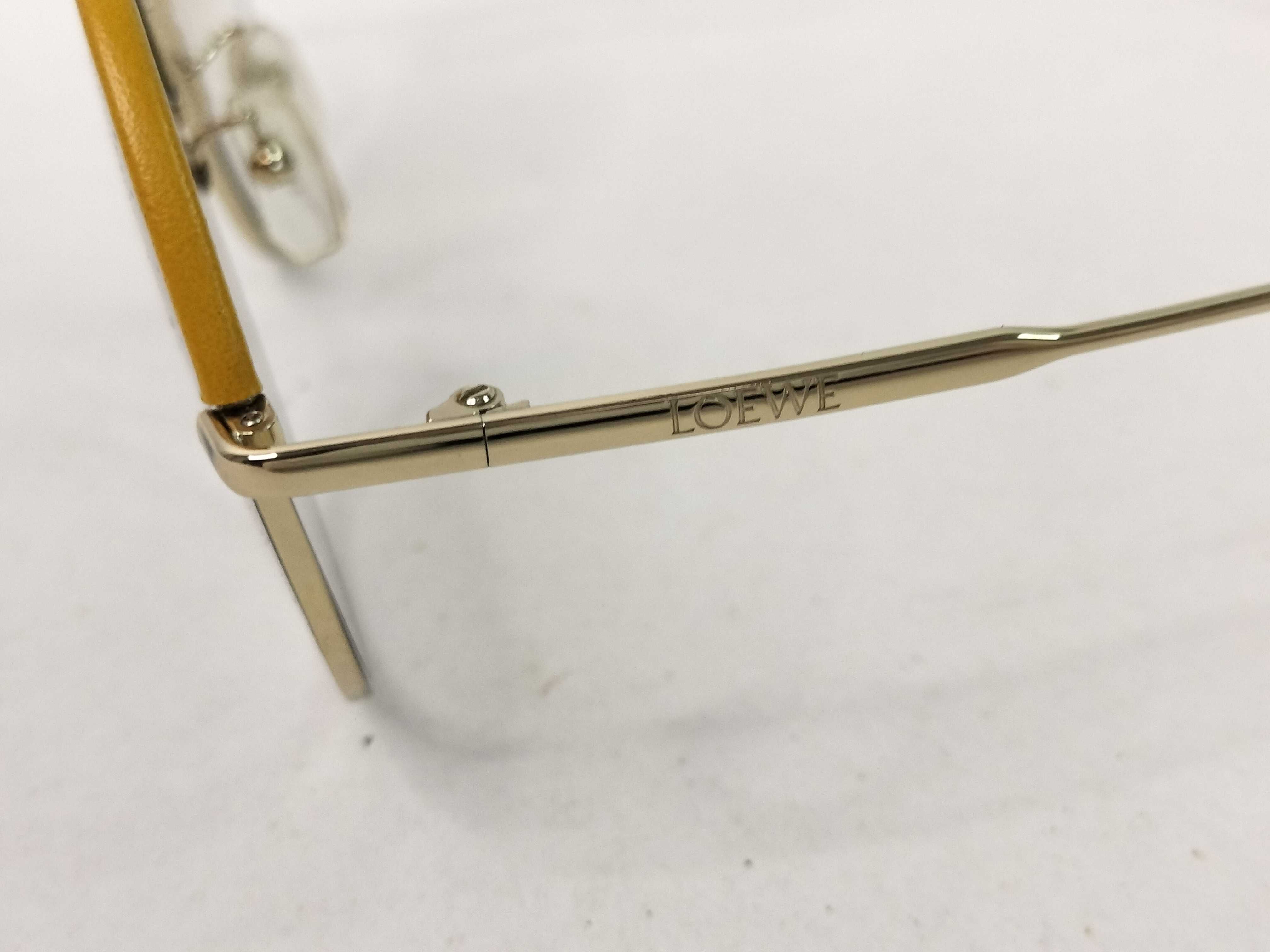 Loewe LW40008U Round Gold Toned Metal and Yellow Leather Trim Sunglasses