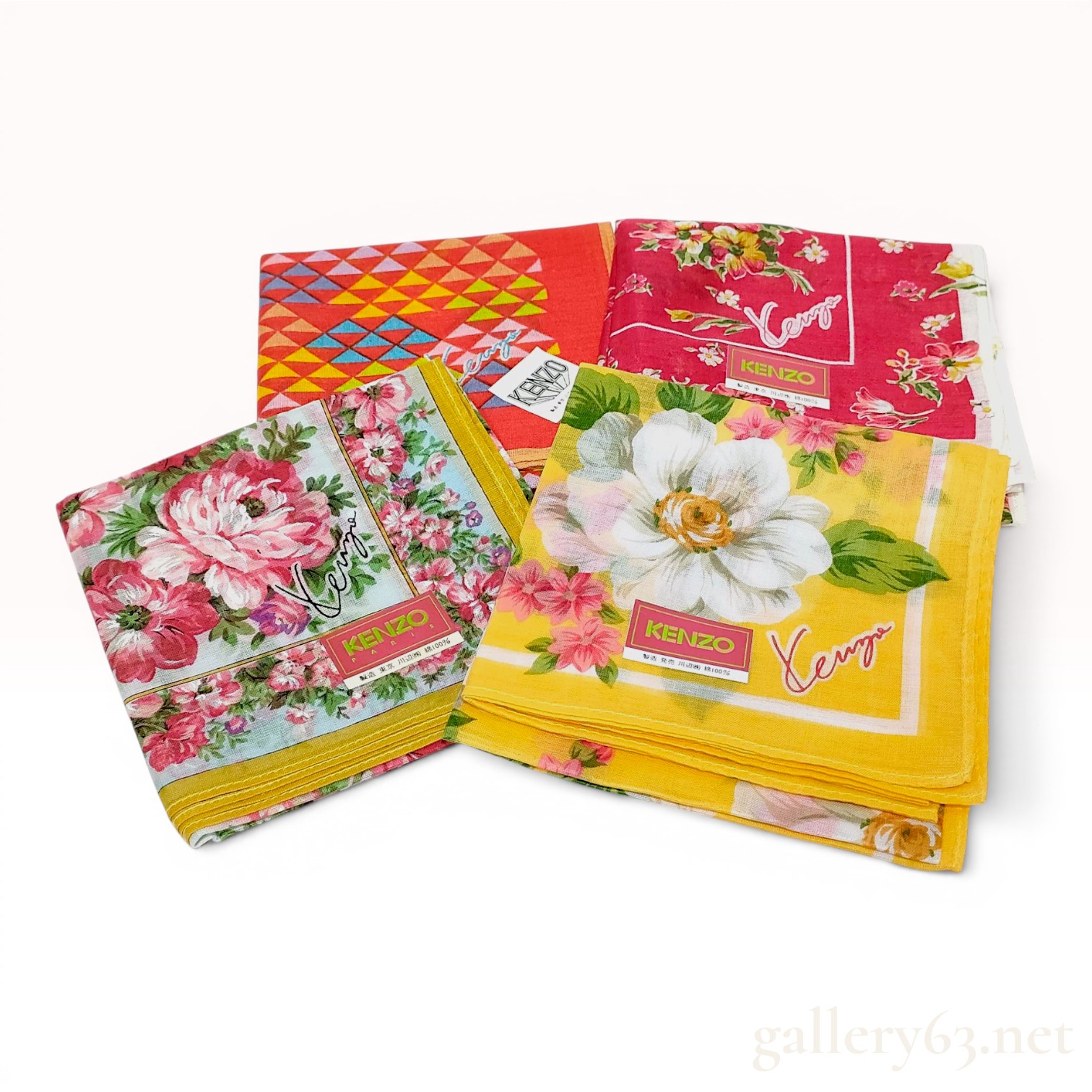 Four Kenzo Paris Printed Cotton Handkerchiefs