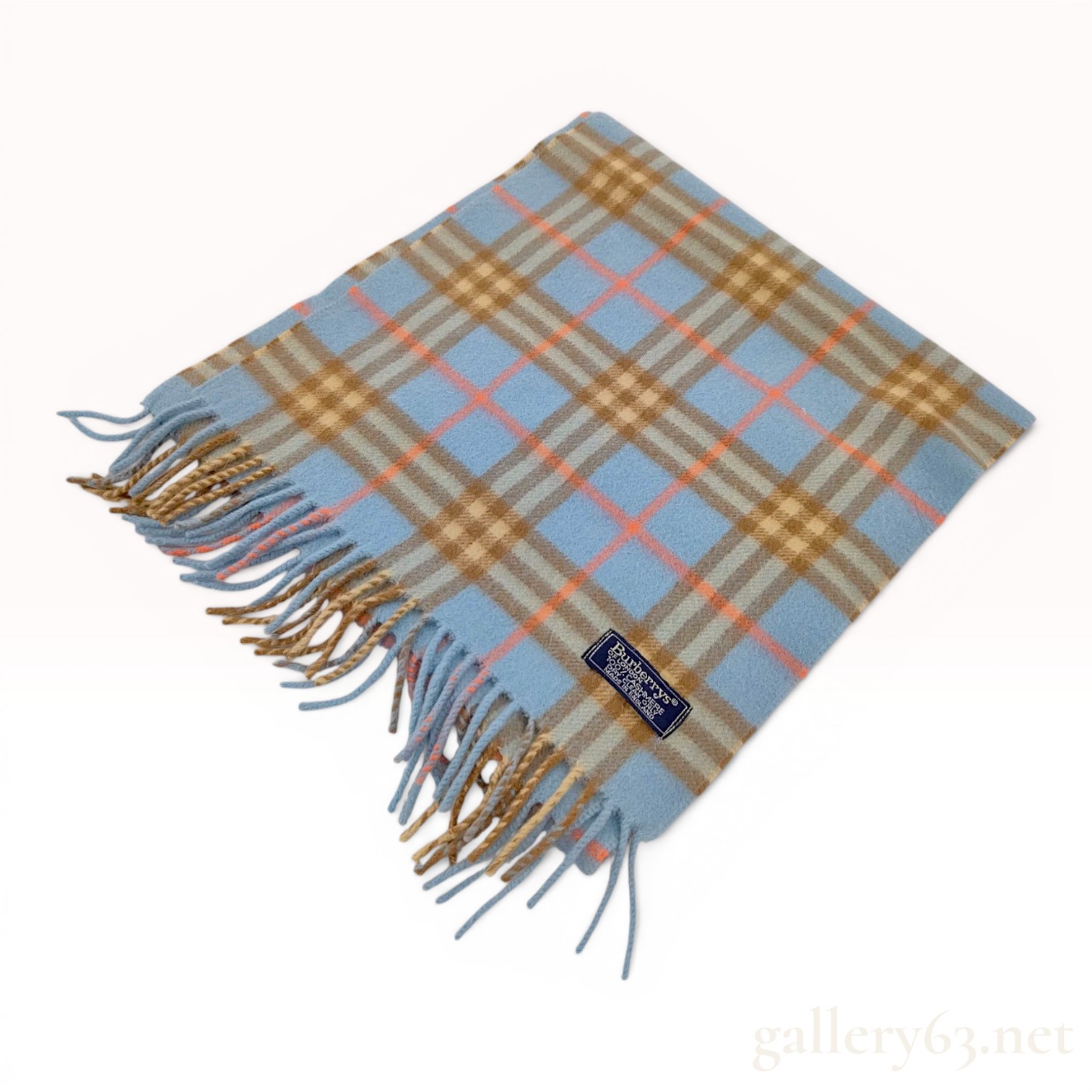 Vintage Burberrys 100% Cashmere Scarf in Light Blue Plaid
