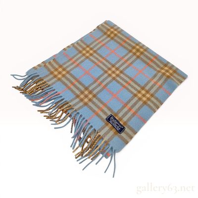 Vintage Burberrys 100% Cashmere Scarf in Light Blue Plaid. This is a vintage scarf by Burberrys 