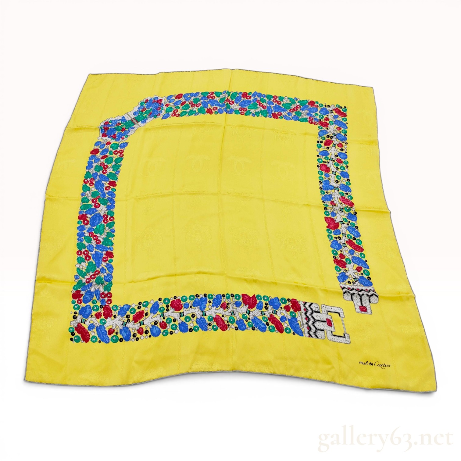 Must de Cartier Yellow Silk Jacquard Tutti Frutti Pattern Scarf