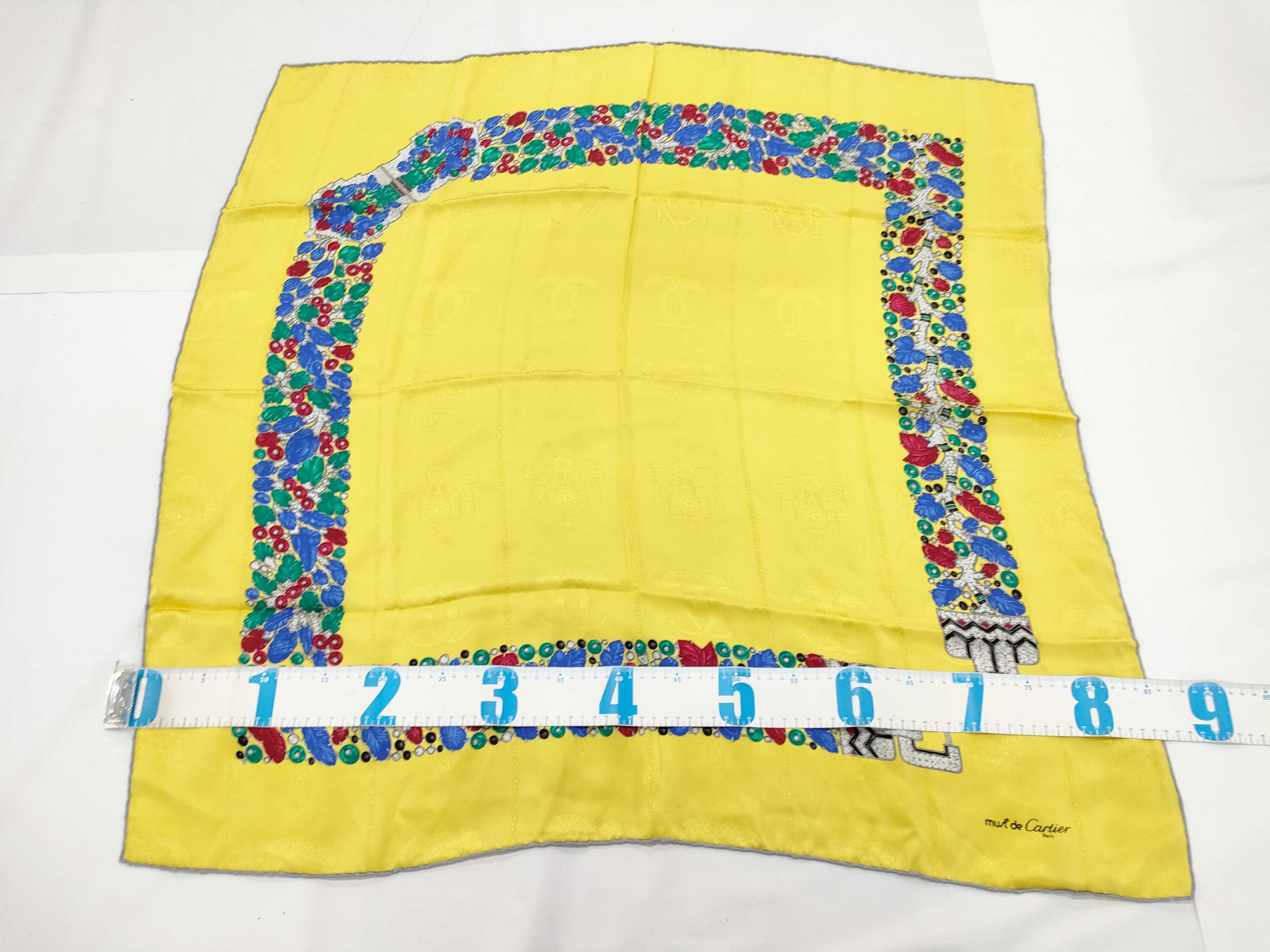 Must de Cartier Yellow Silk Jacquard Tutti Frutti Pattern Scarf