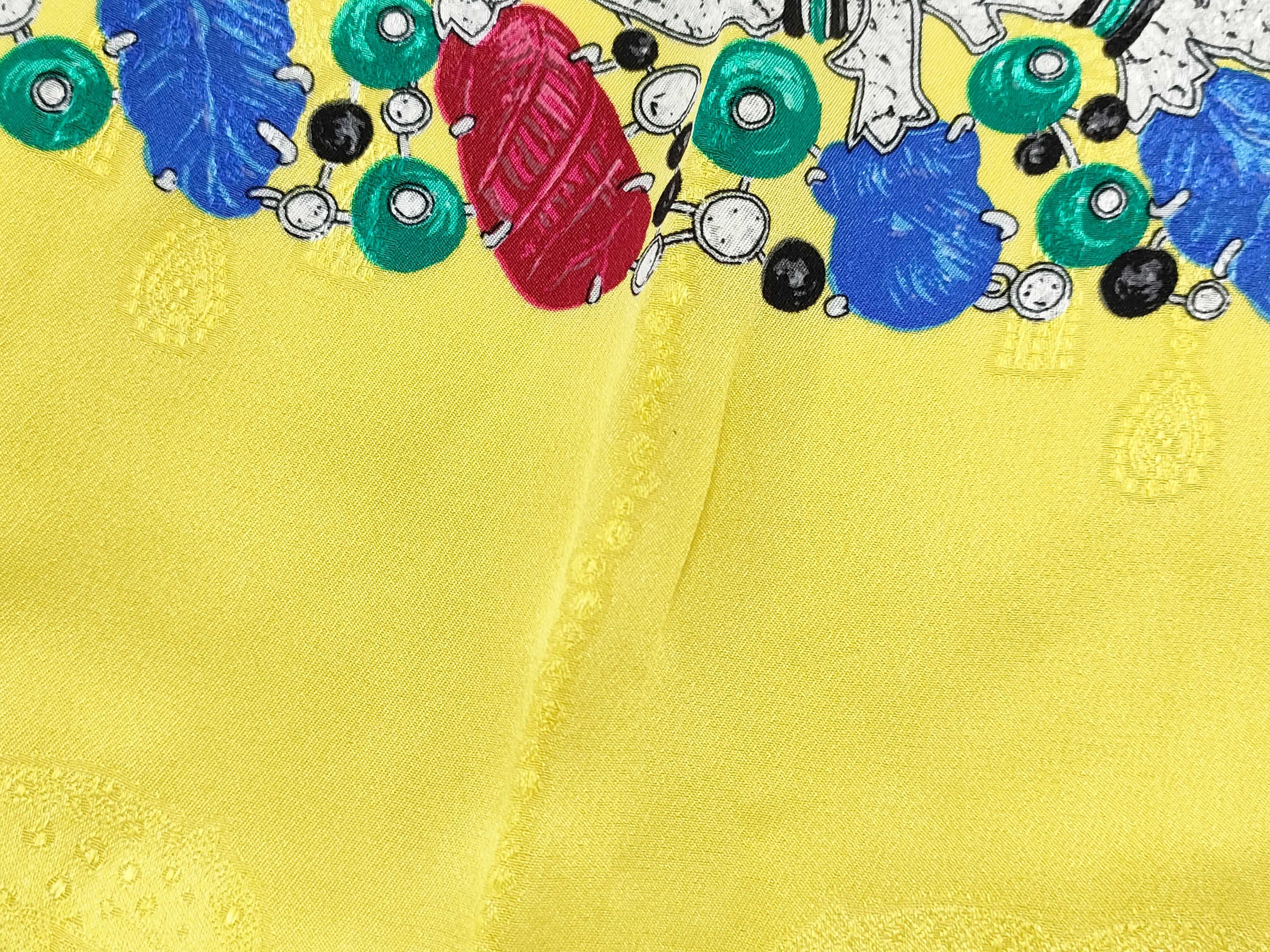Must de Cartier Yellow Silk Jacquard Tutti Frutti Pattern Scarf