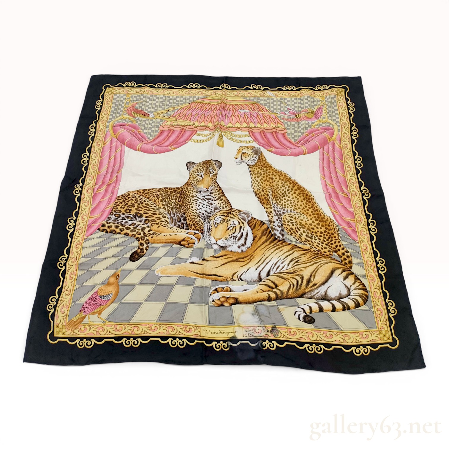 Salvatore Ferragamo Silk Scarf with Tiger Leopard and Cheetah Motif
