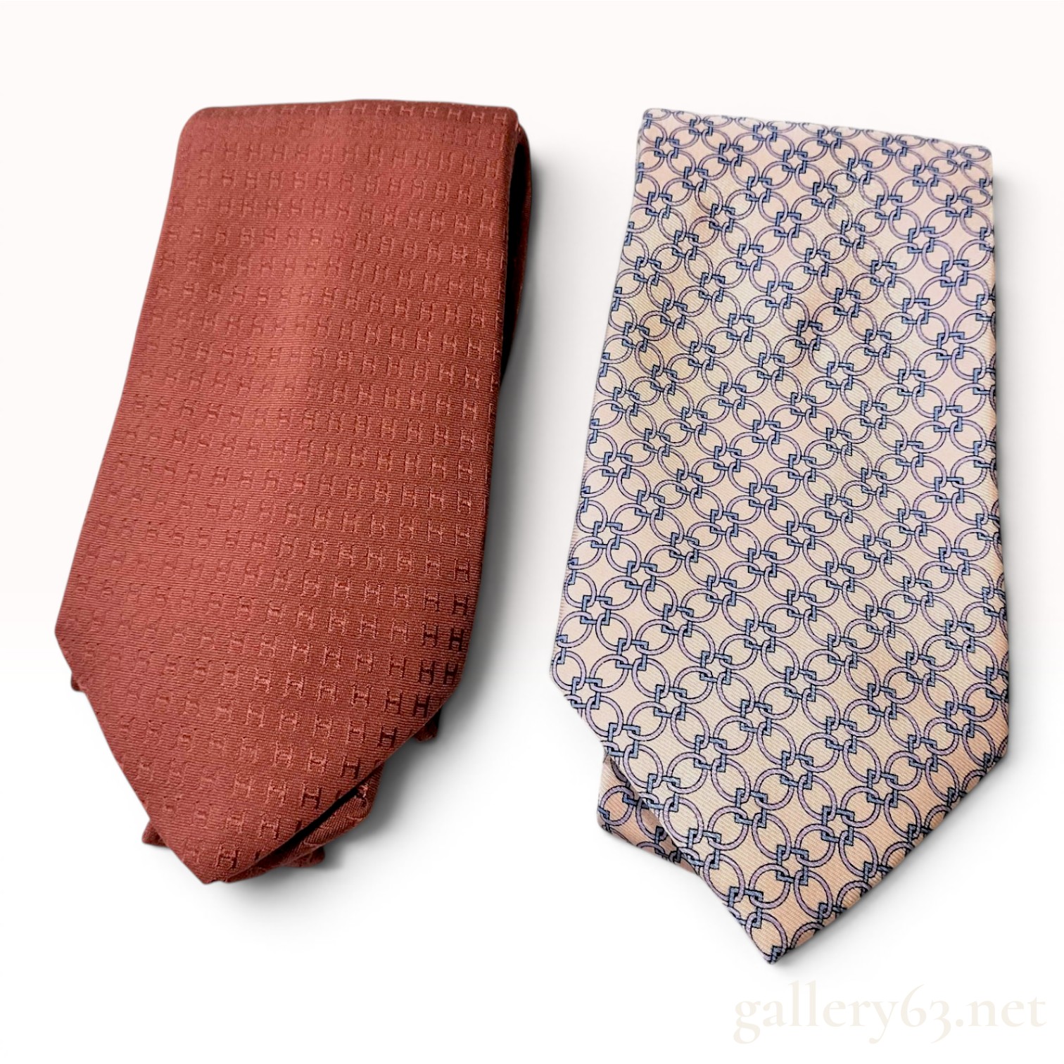 Two Designer Silk Neckties by Hermes and Gucci