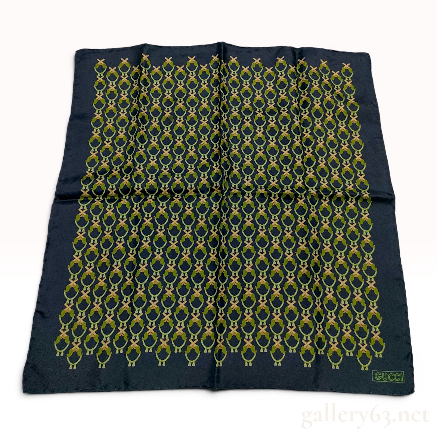 Vintage Gucci Silk Pocket Square with Chain and Tassel Motif