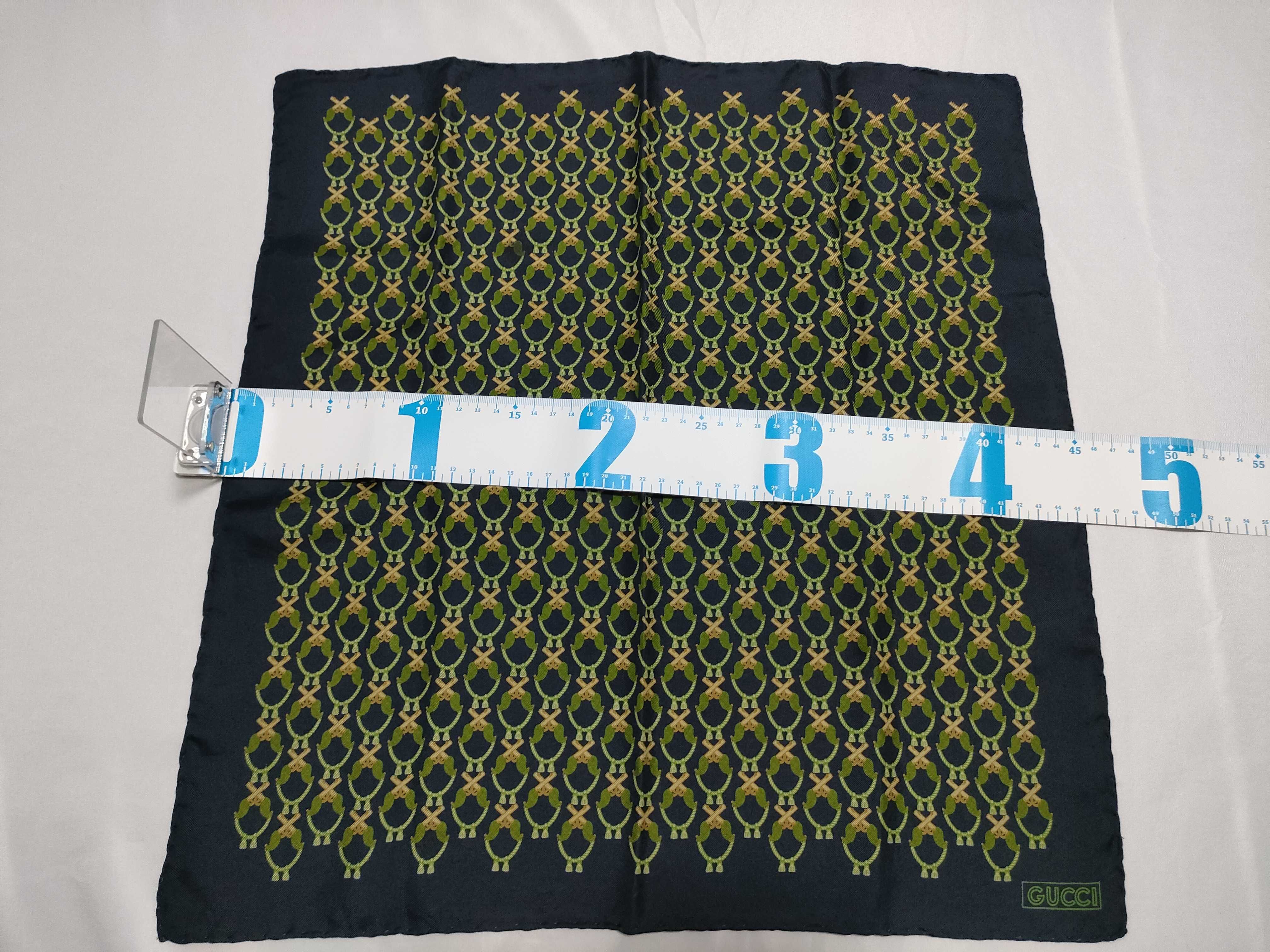 Vintage Gucci Silk Pocket Square with Chain and Tassel Motif