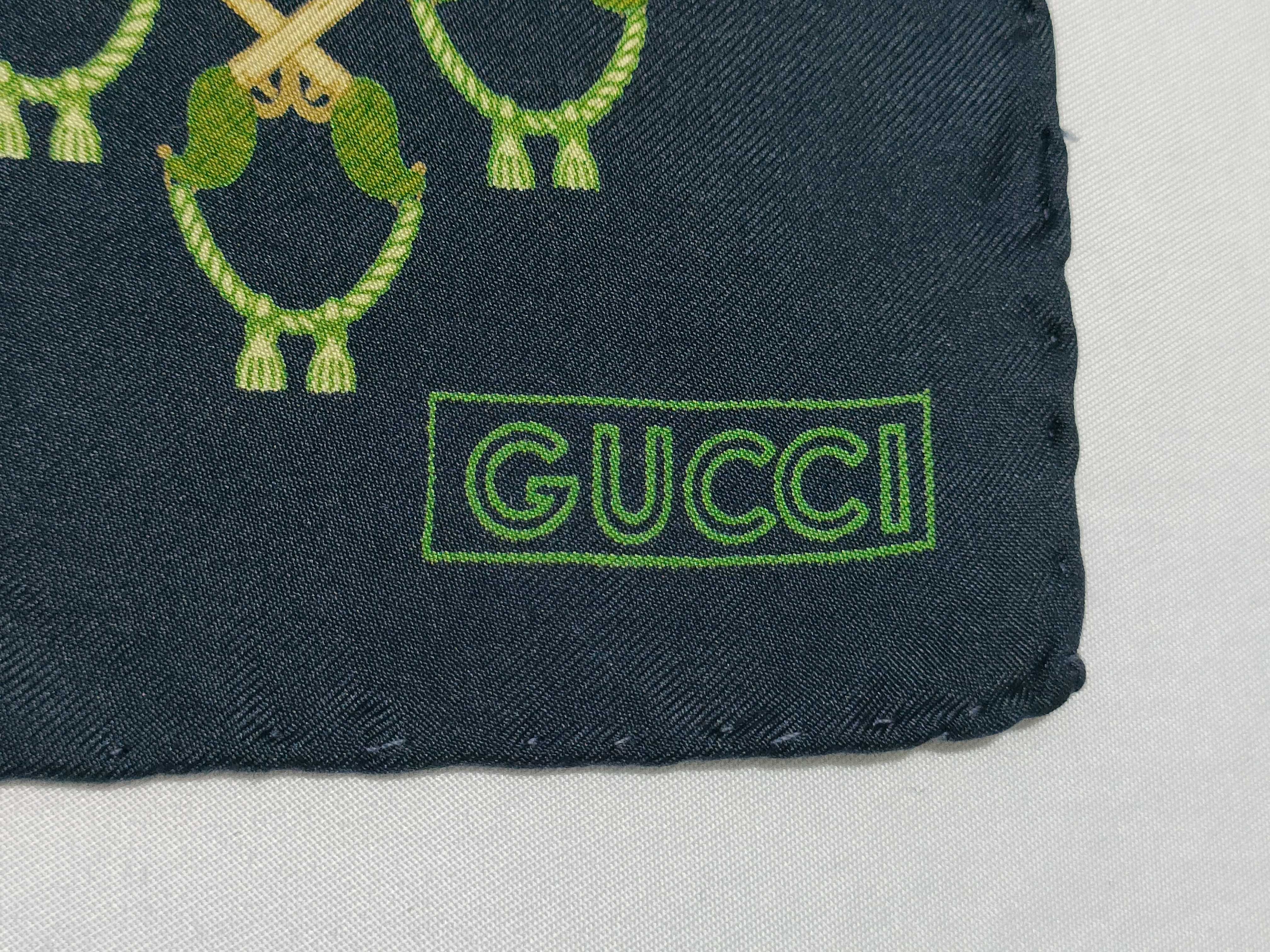 Vintage Gucci Silk Pocket Square with Chain and Tassel Motif