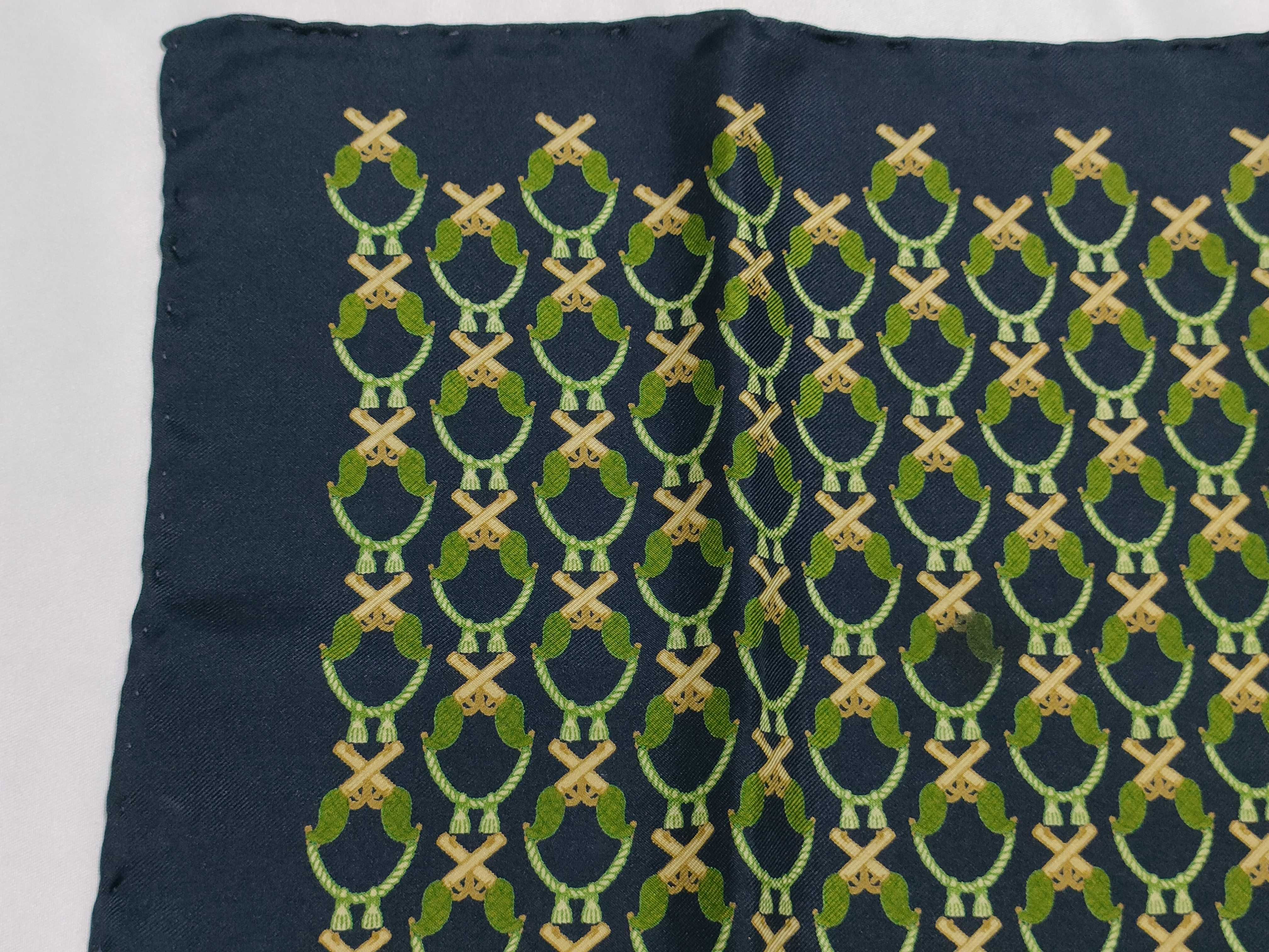 Vintage Gucci Silk Pocket Square with Chain and Tassel Motif