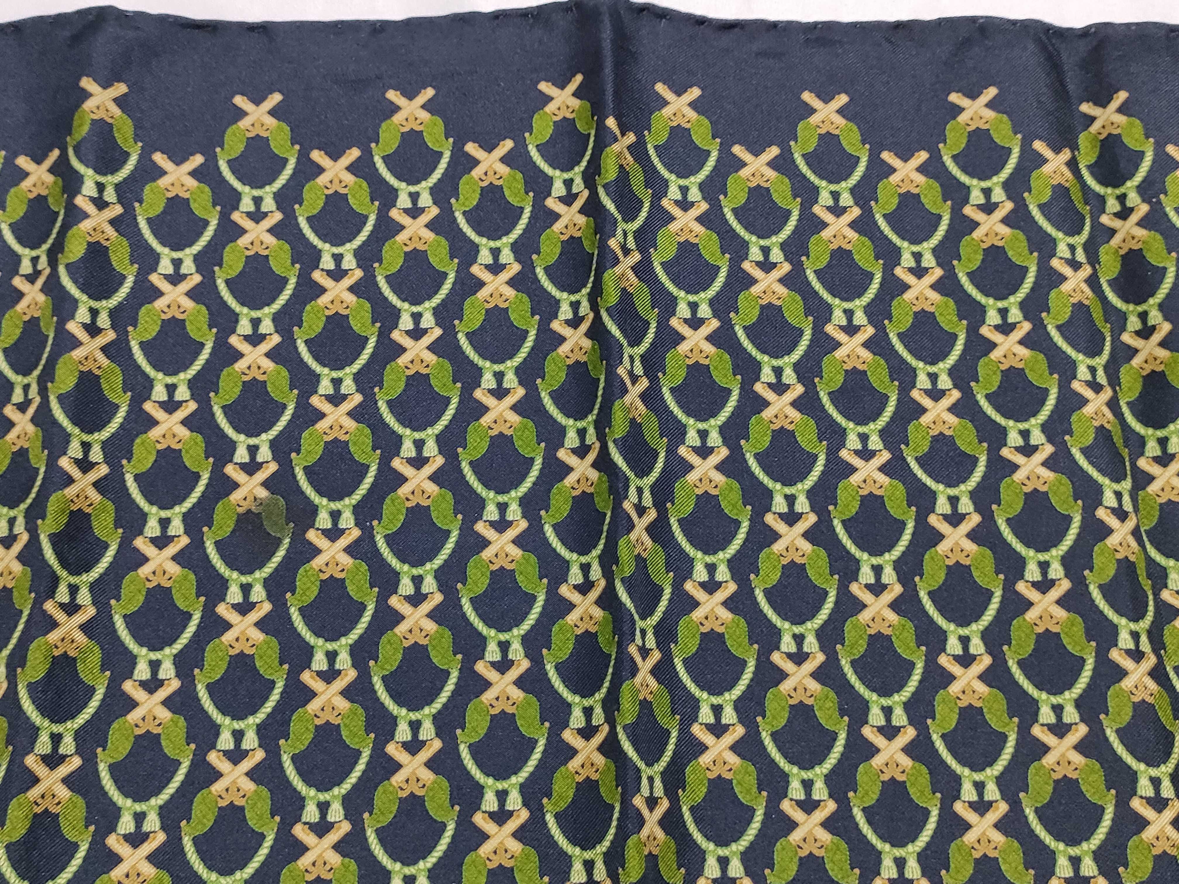 Vintage Gucci Silk Pocket Square with Chain and Tassel Motif