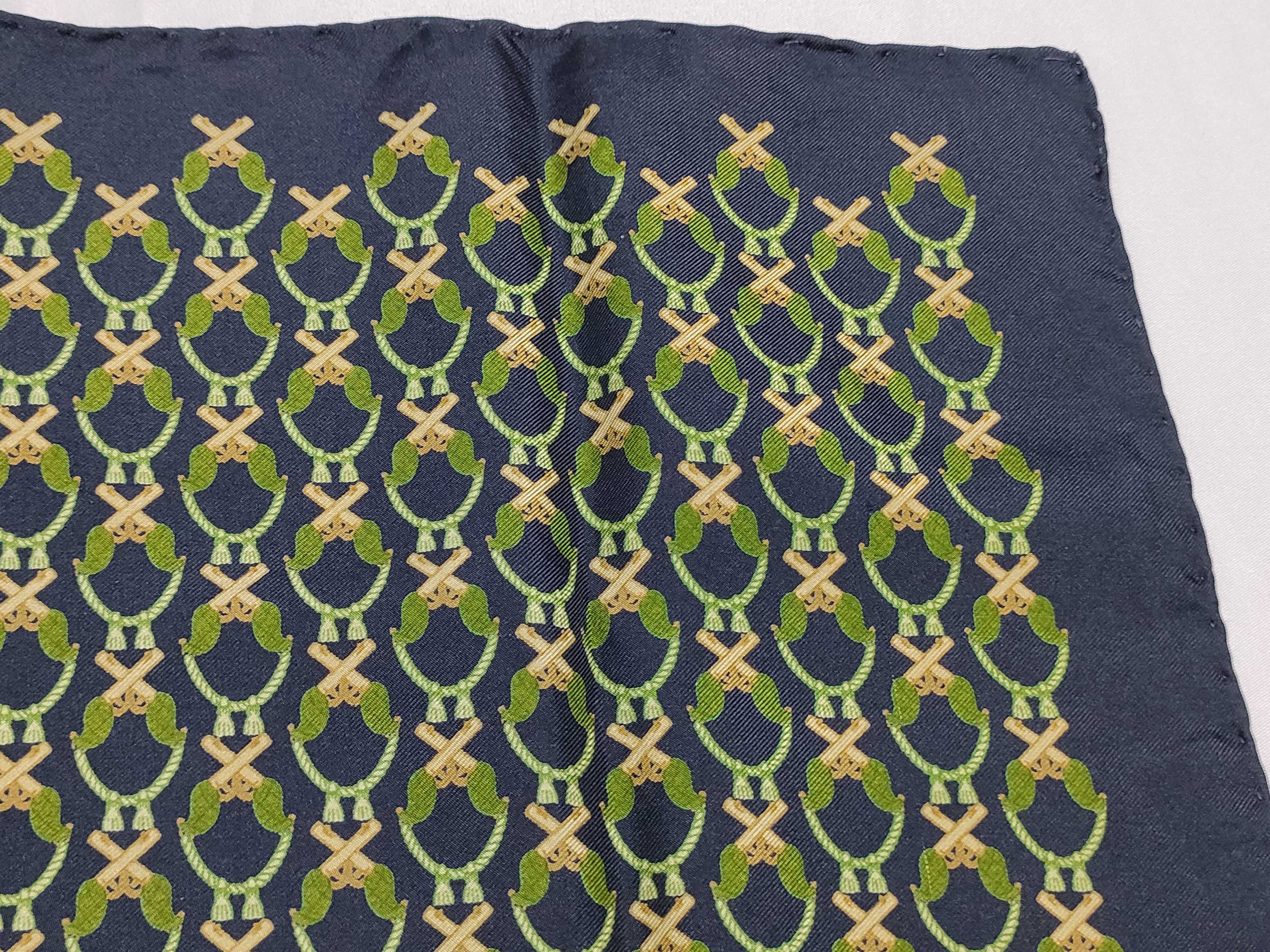 Vintage Gucci Silk Pocket Square with Chain and Tassel Motif