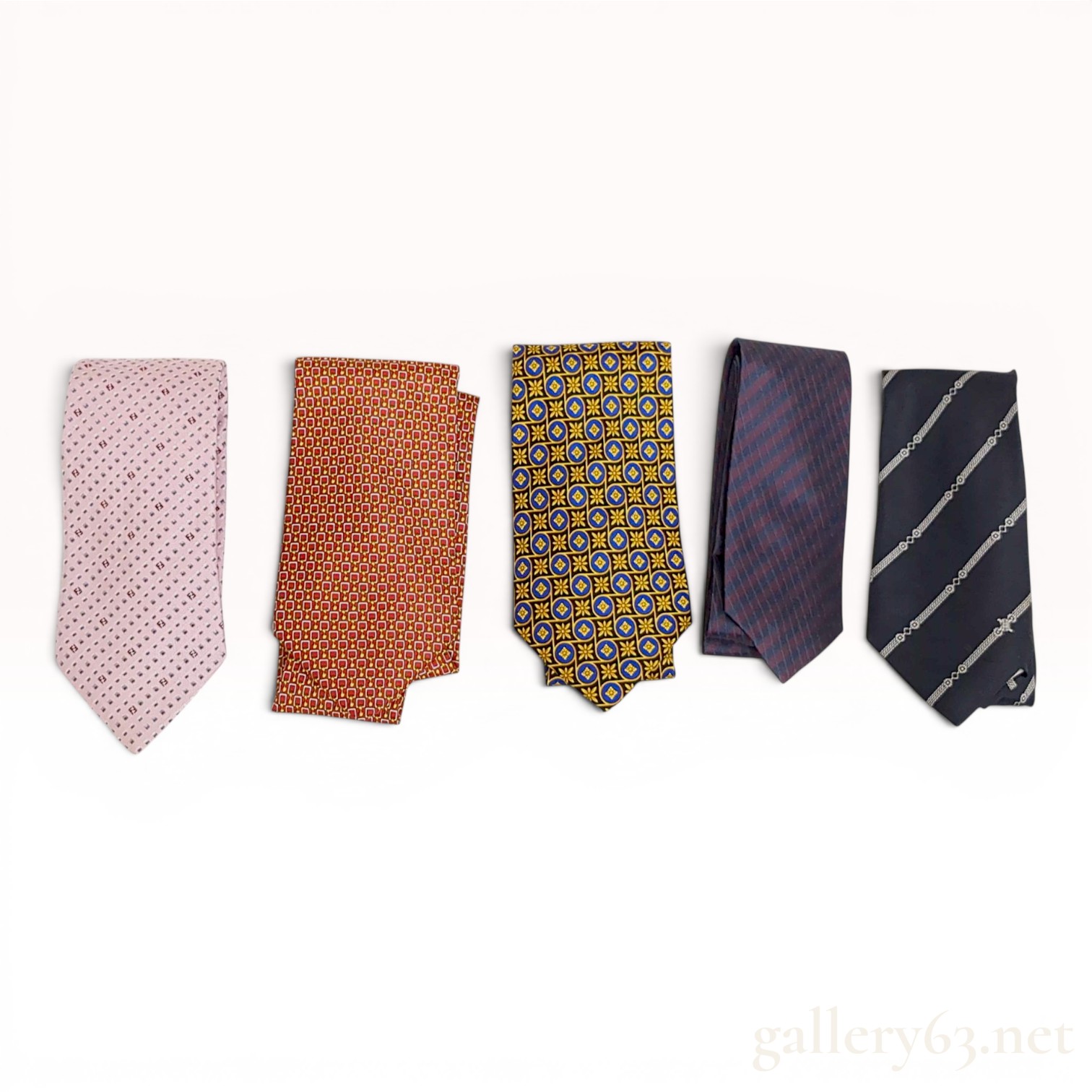 A Group of Five Designer Silk Neckties Including Fendi, Celine, and Yves Saint Laurent
