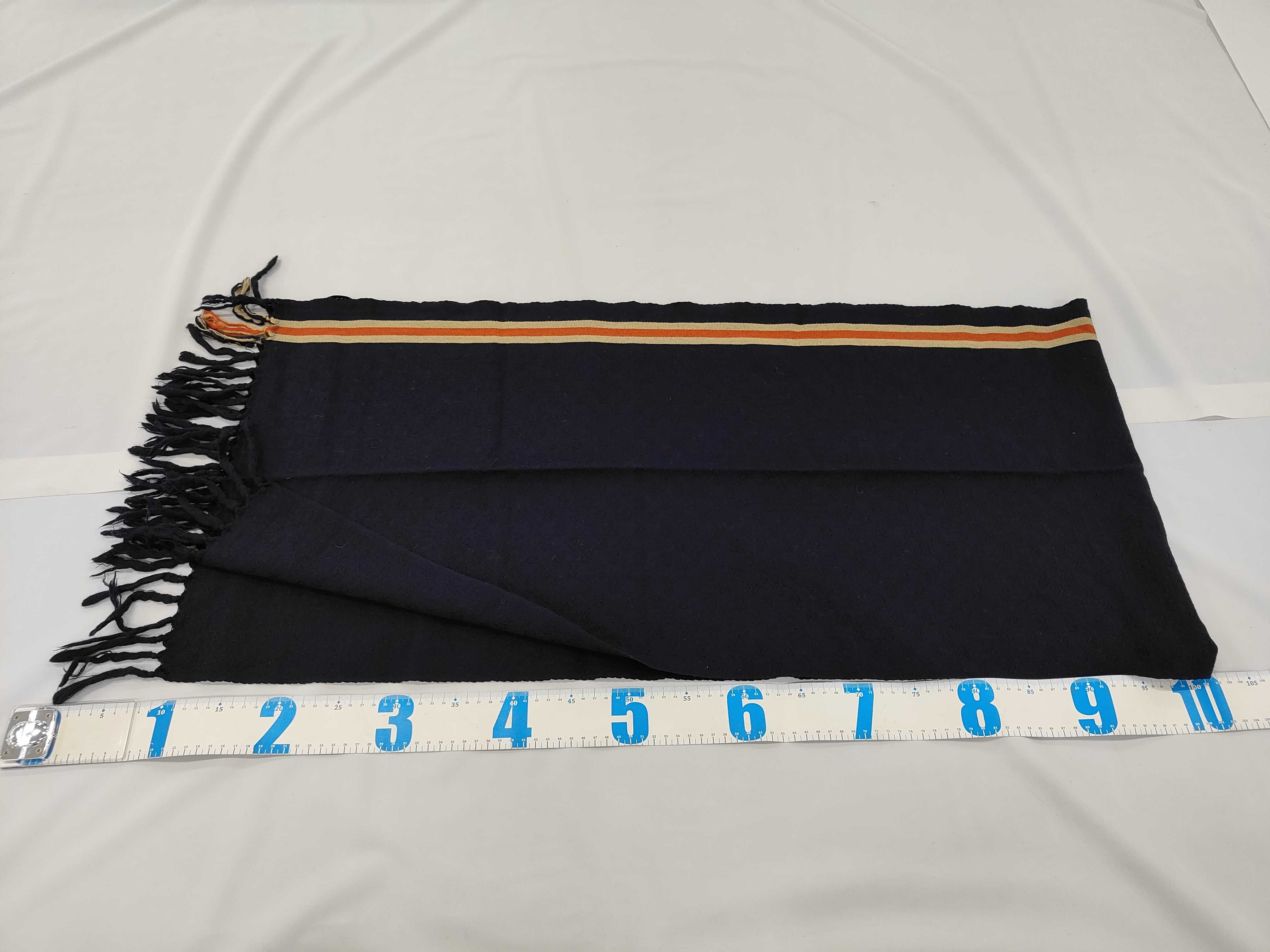 Gucci Navy Blue 100% Wool Stripe Scarf with Knotted Fringe