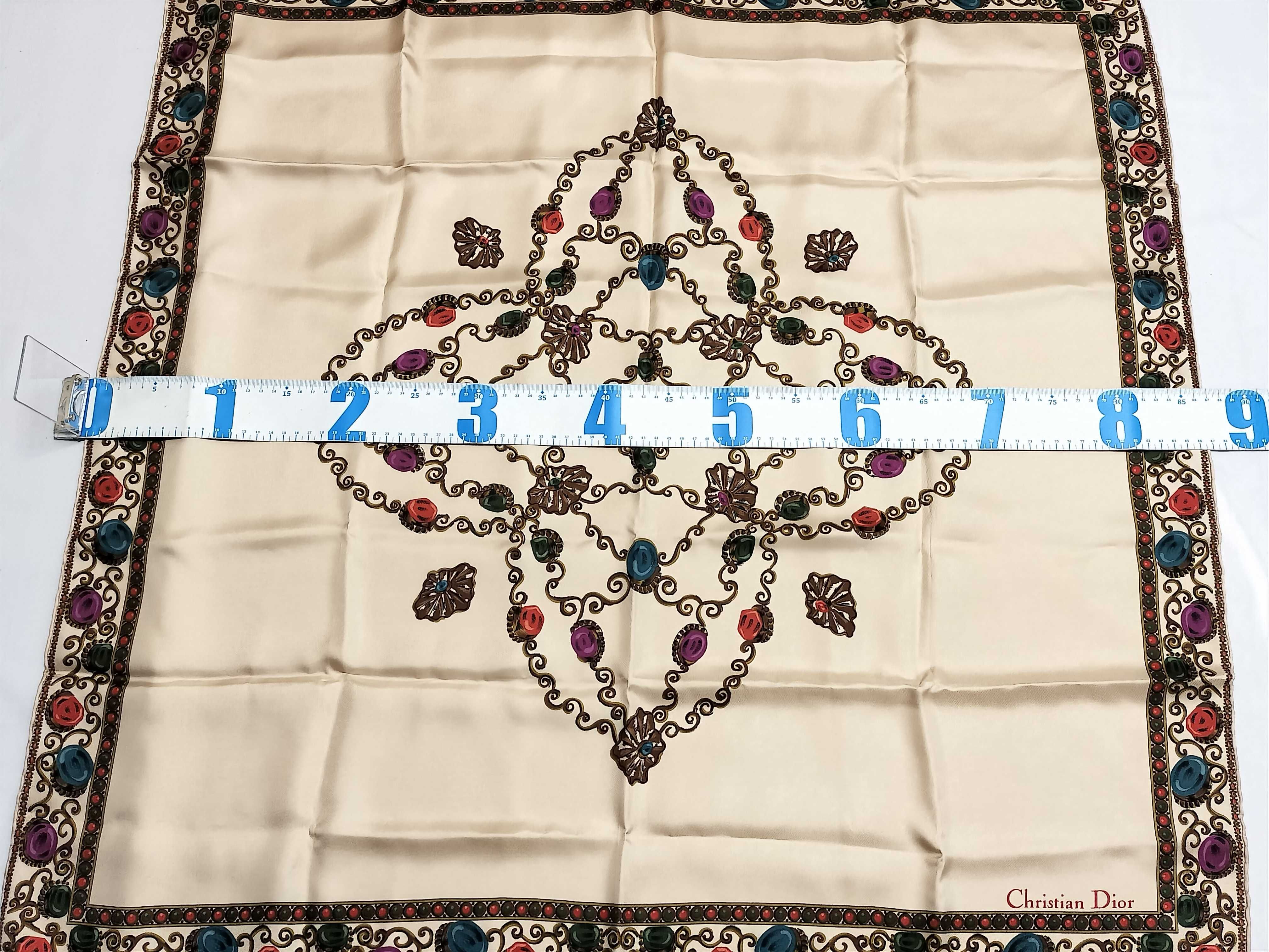 Christian Dior Jeweled Medallion Print Pure Silk Scarf Made in Italy