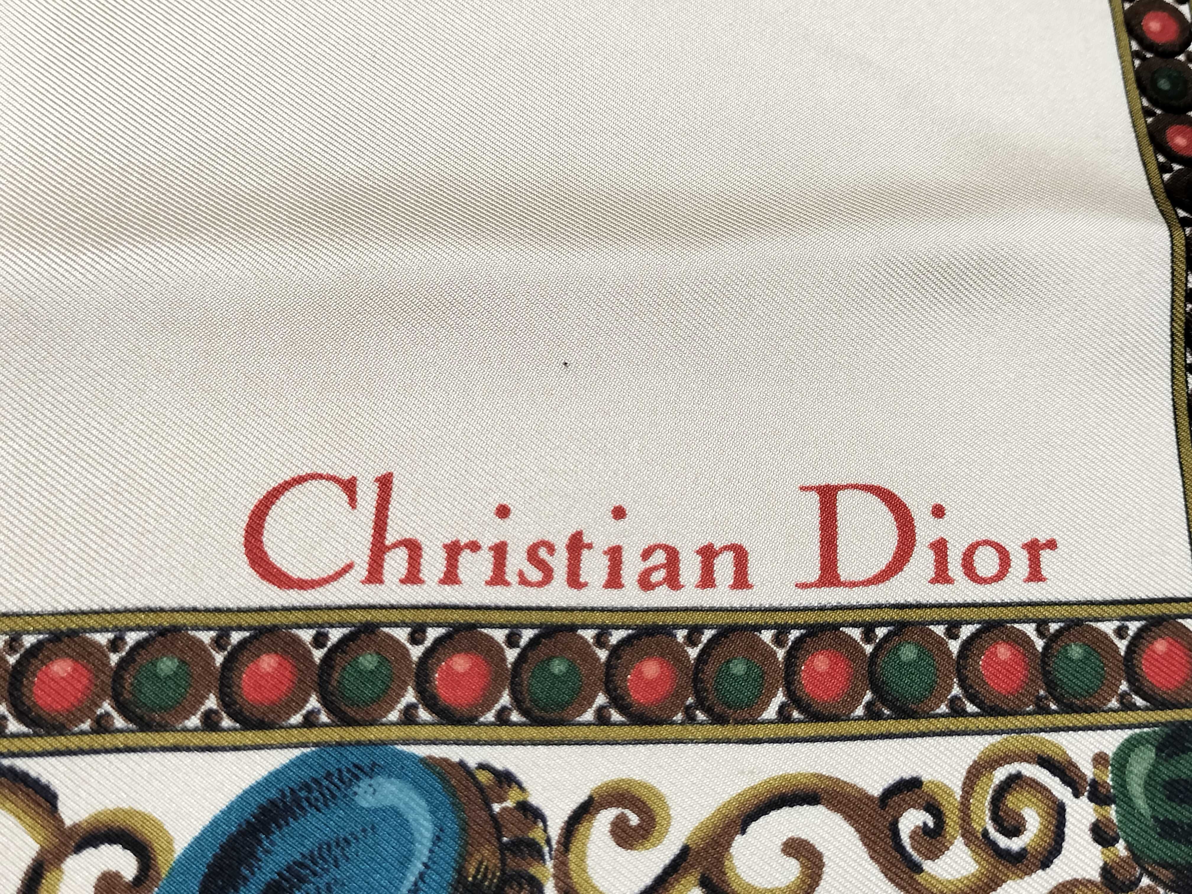 Christian Dior Jeweled Medallion Print Pure Silk Scarf Made in Italy