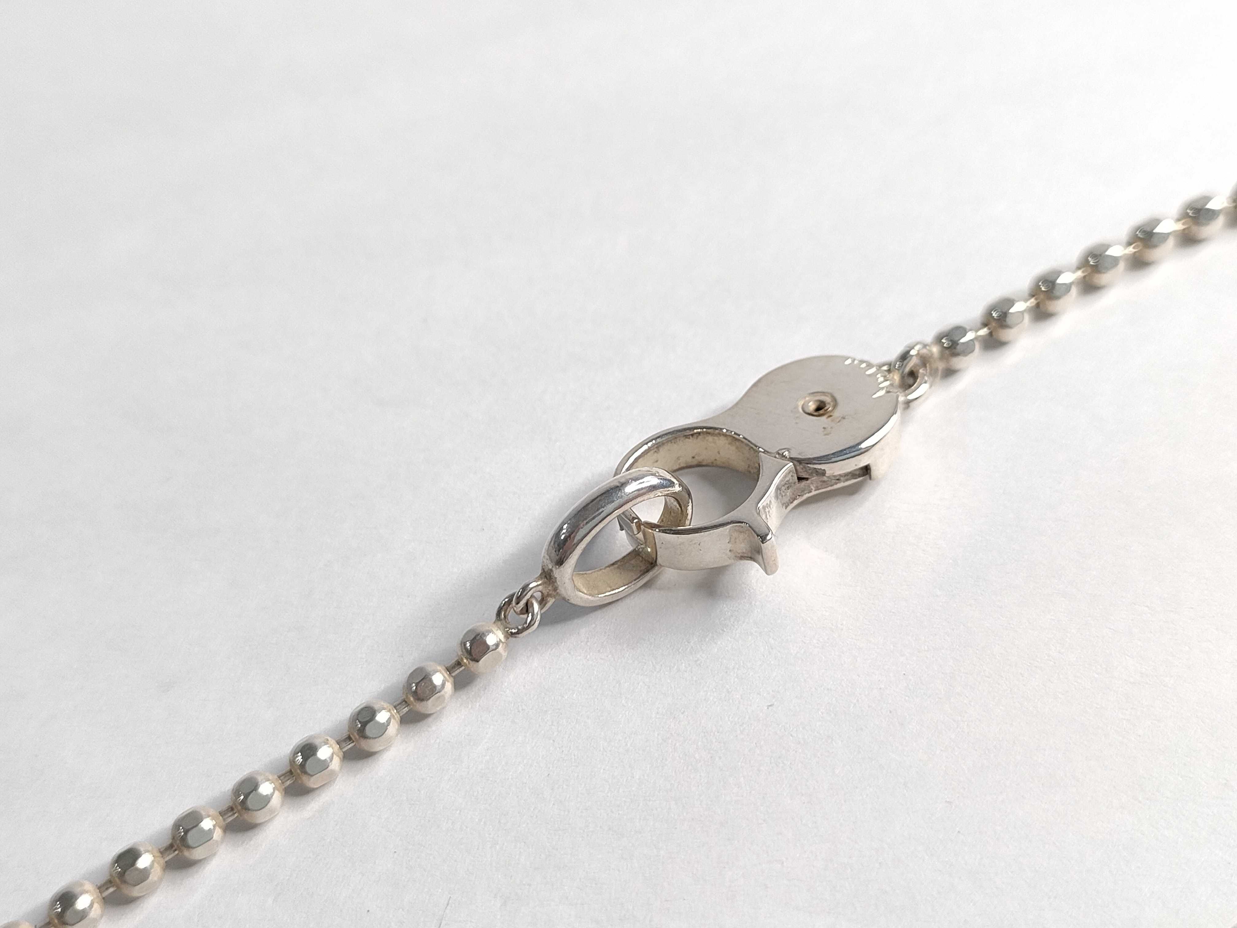 Gucci Sterling Silver Faceted Ball Chain Necklace with Stylized Handcuff Clasp