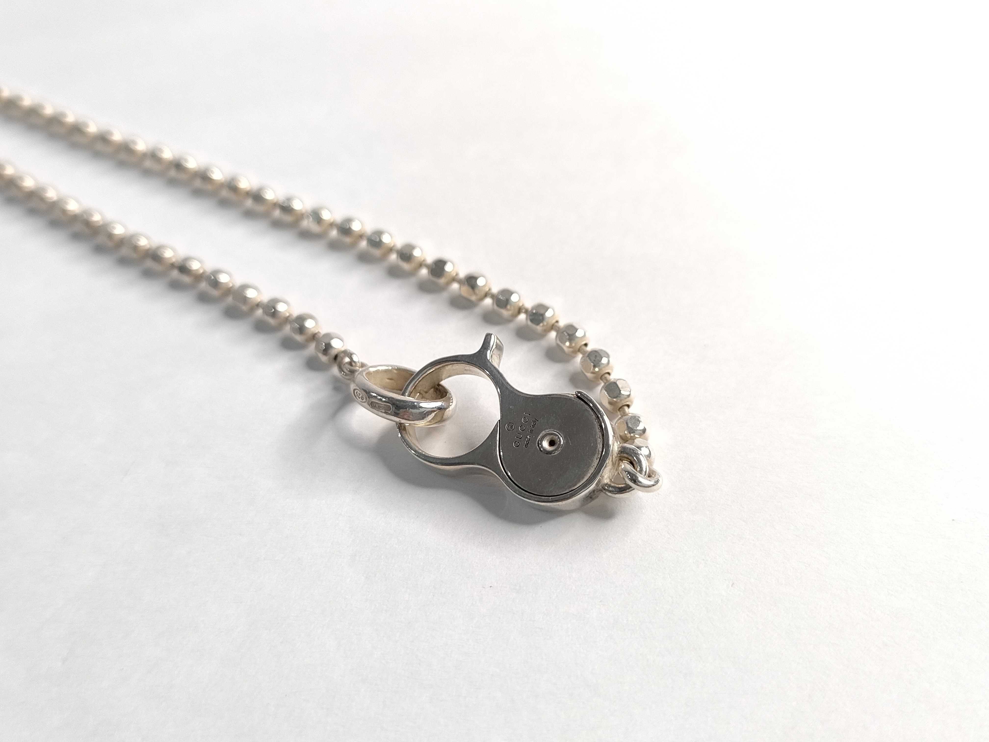 Gucci Sterling Silver Faceted Ball Chain Necklace with Stylized Handcuff Clasp