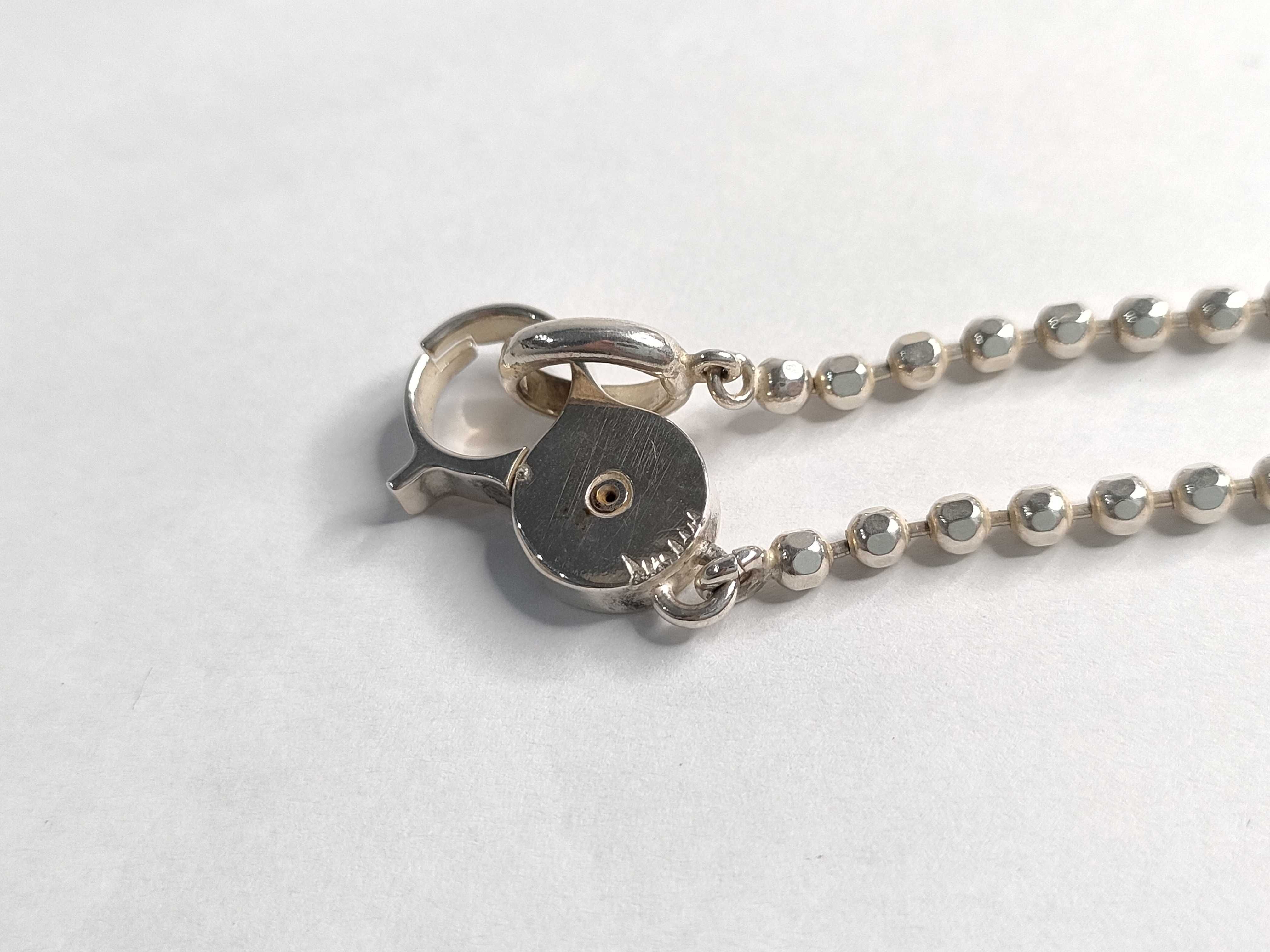 Gucci Sterling Silver Faceted Ball Chain Necklace with Stylized Handcuff Clasp