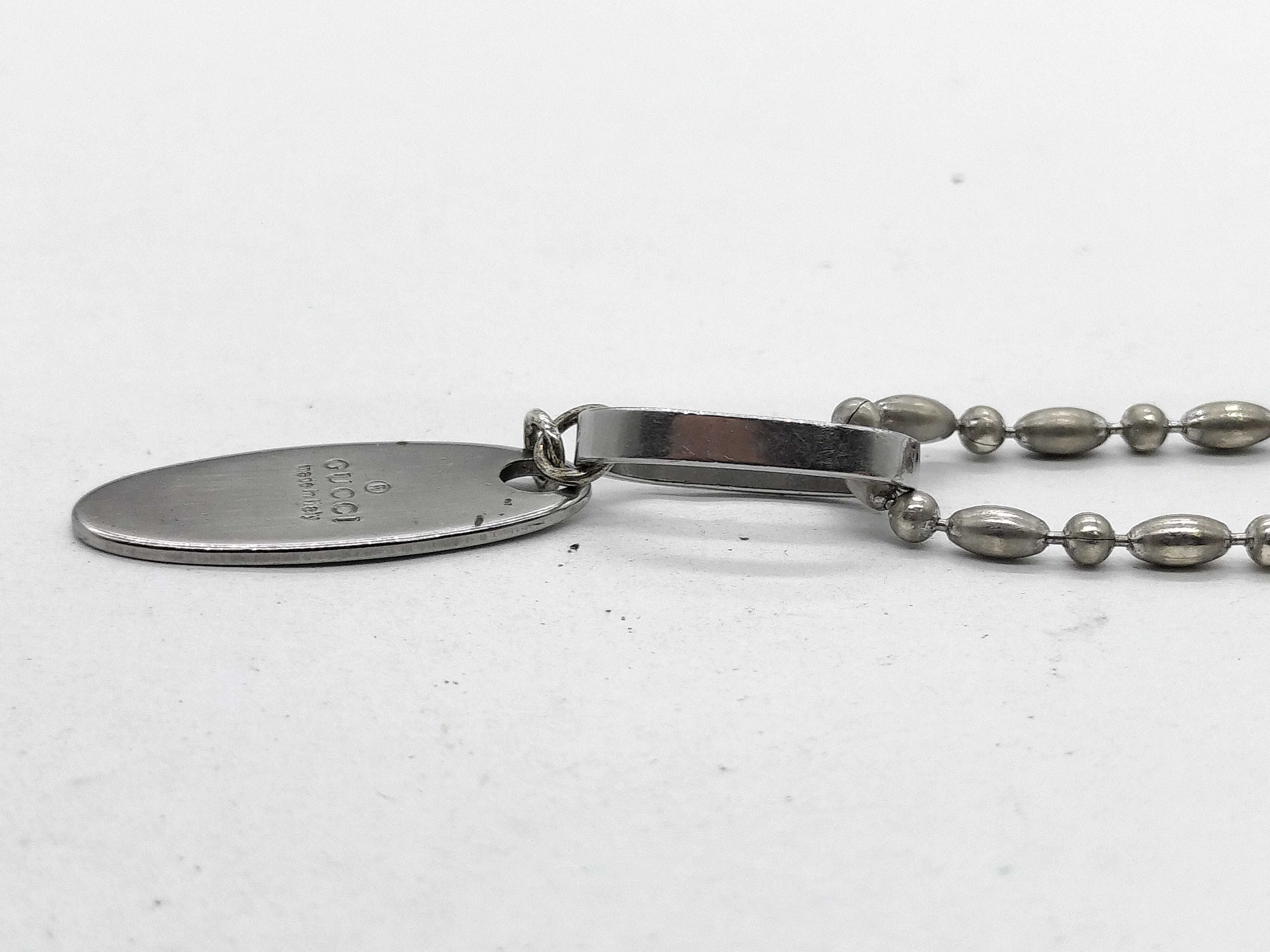 Gucci Trademark Sterling Silver Oval Tag Pendant Necklace with Box