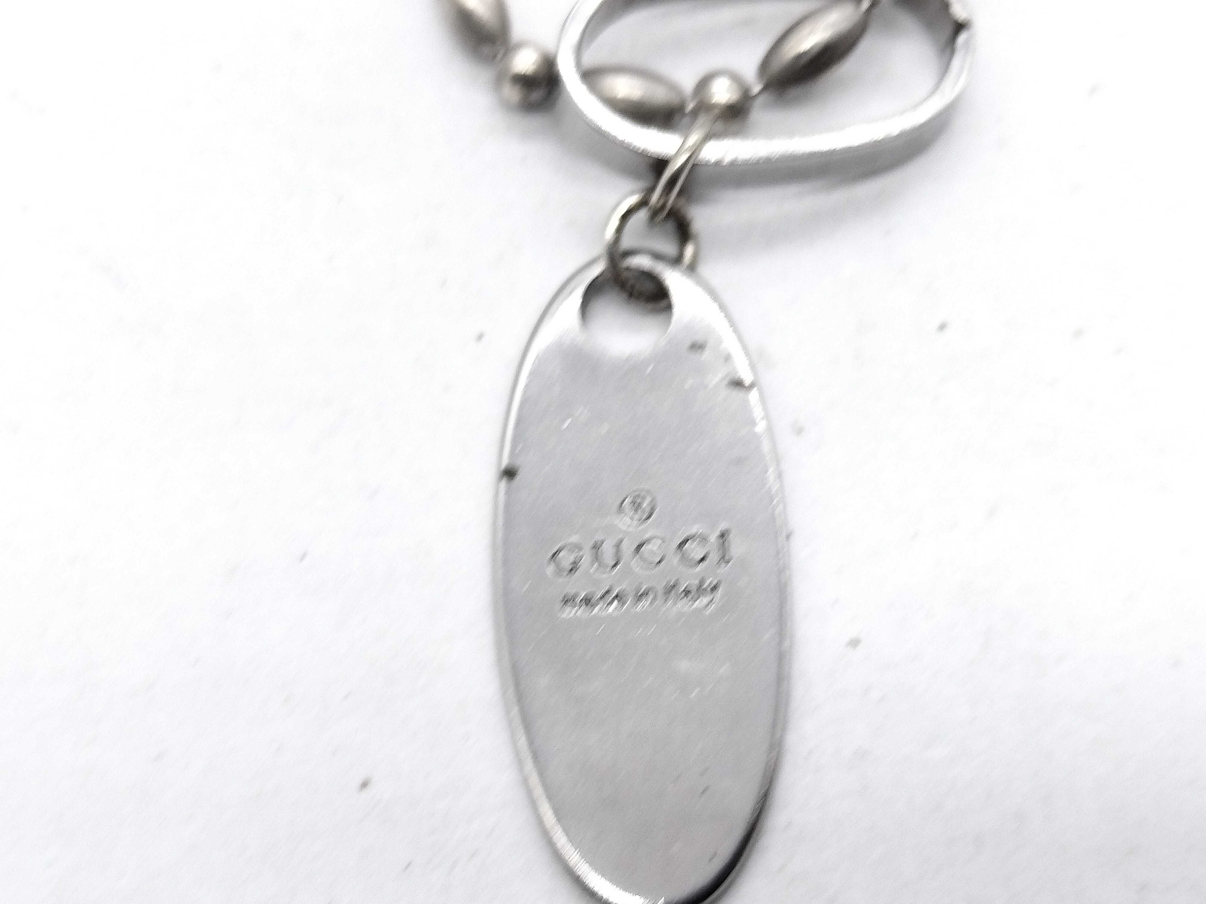 Gucci Trademark Sterling Silver Oval Tag Pendant Necklace with Box