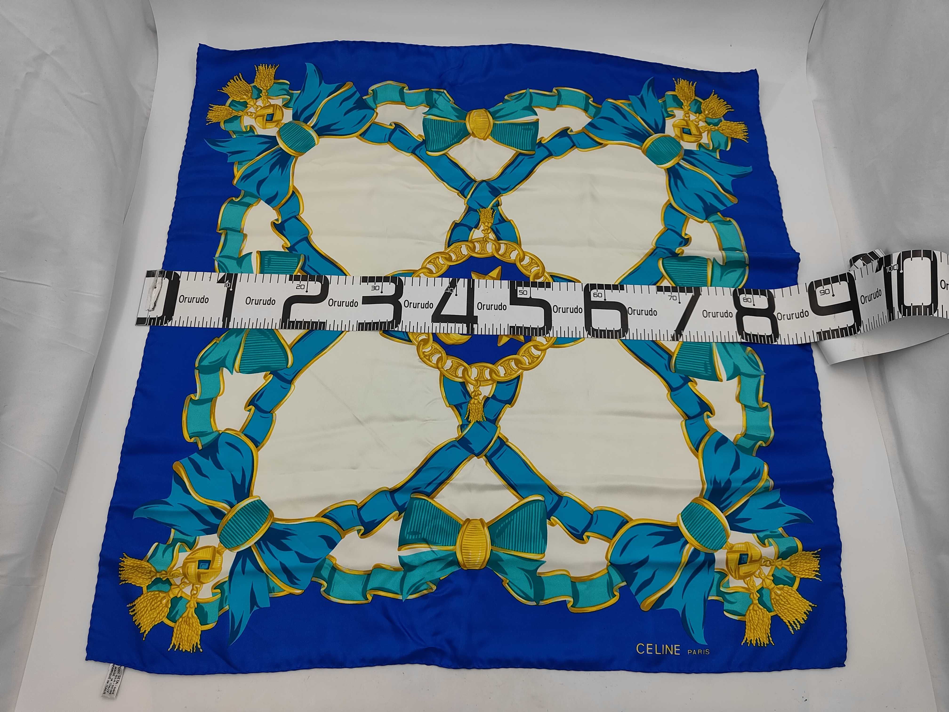 Celine Paris Square Silk Scarf with Celestial and Ribbon Motif