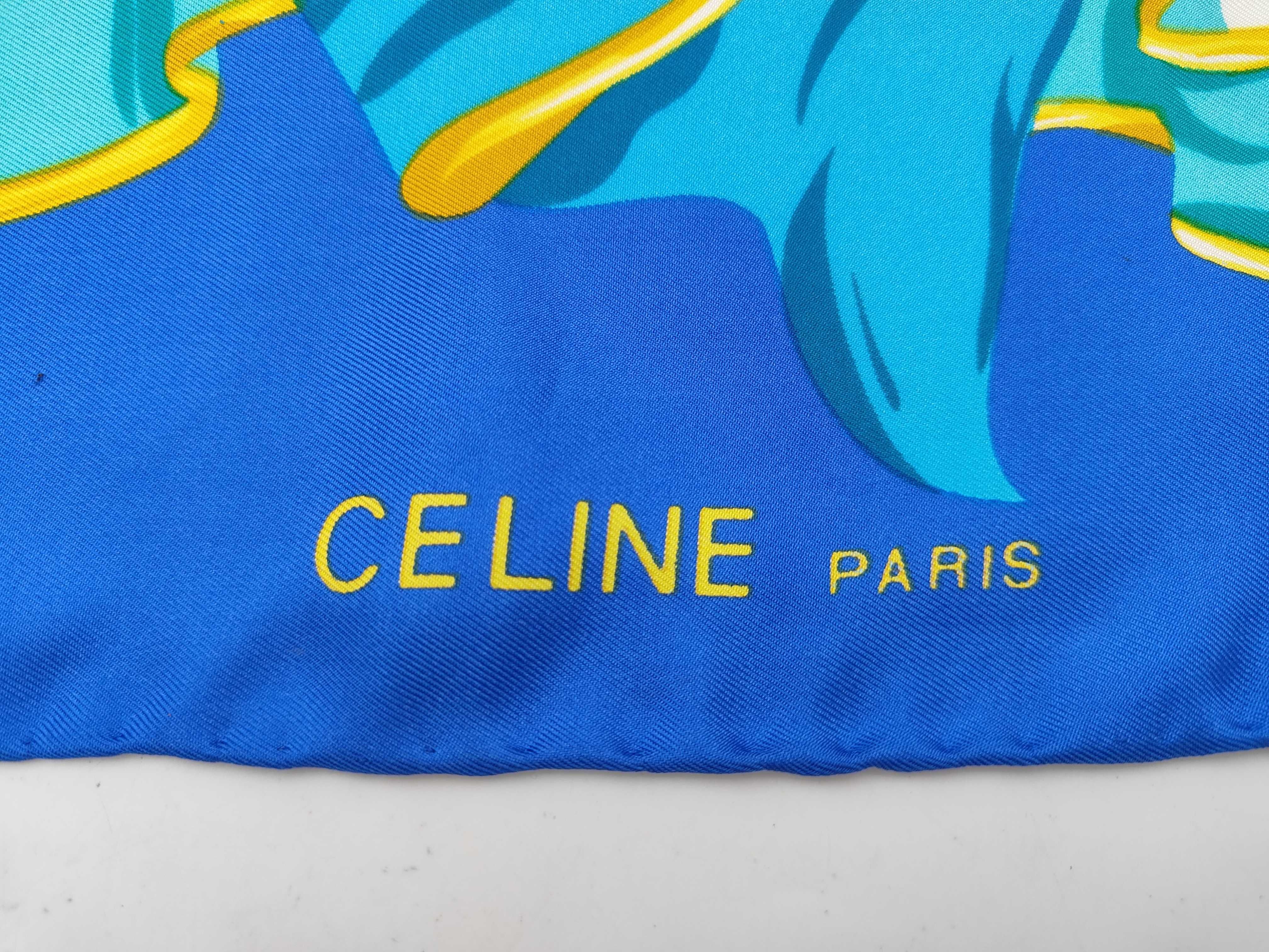 Celine Paris Square Silk Scarf with Celestial and Ribbon Motif