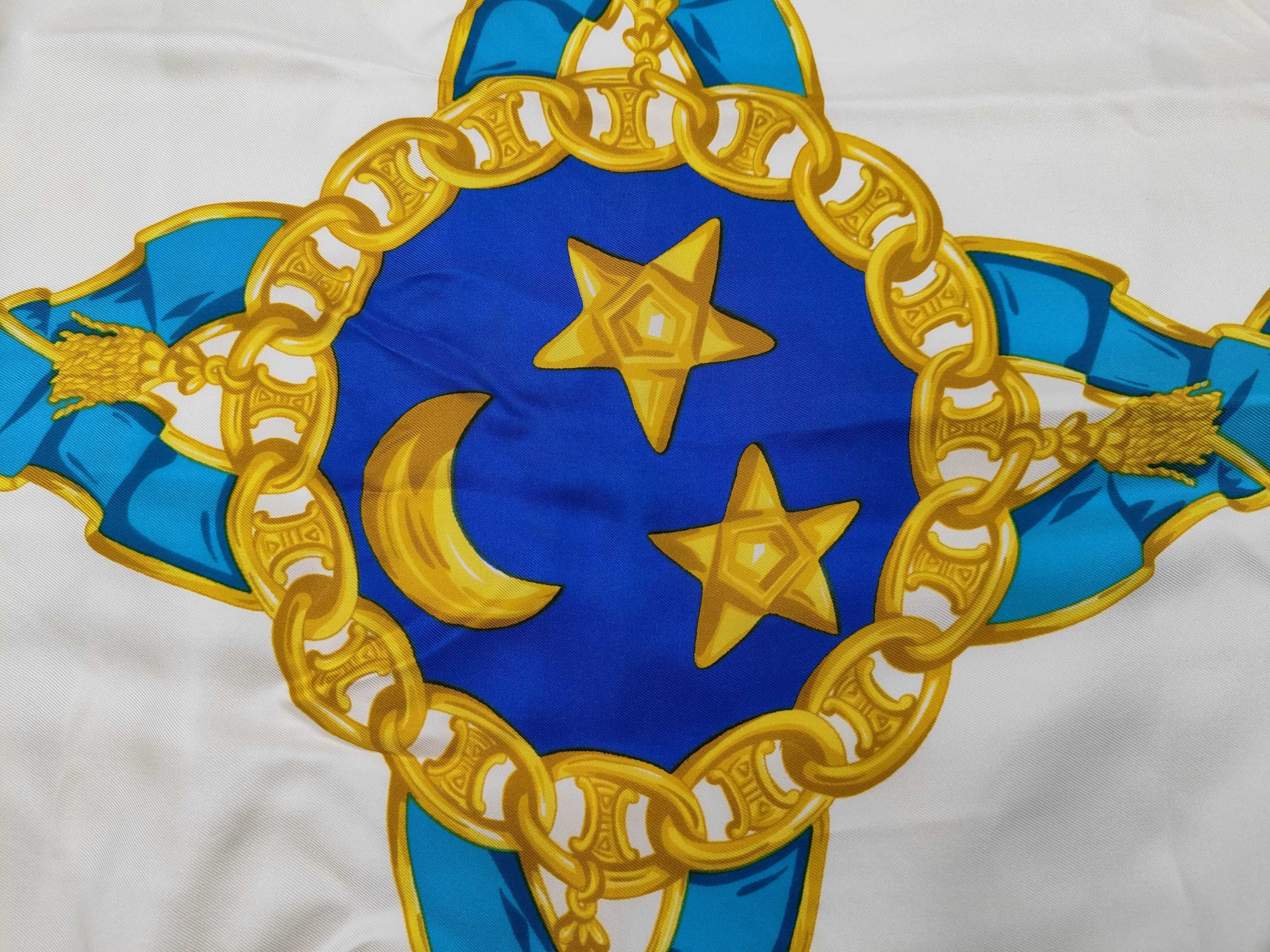 Celine Paris Square Silk Scarf with Celestial and Ribbon Motif