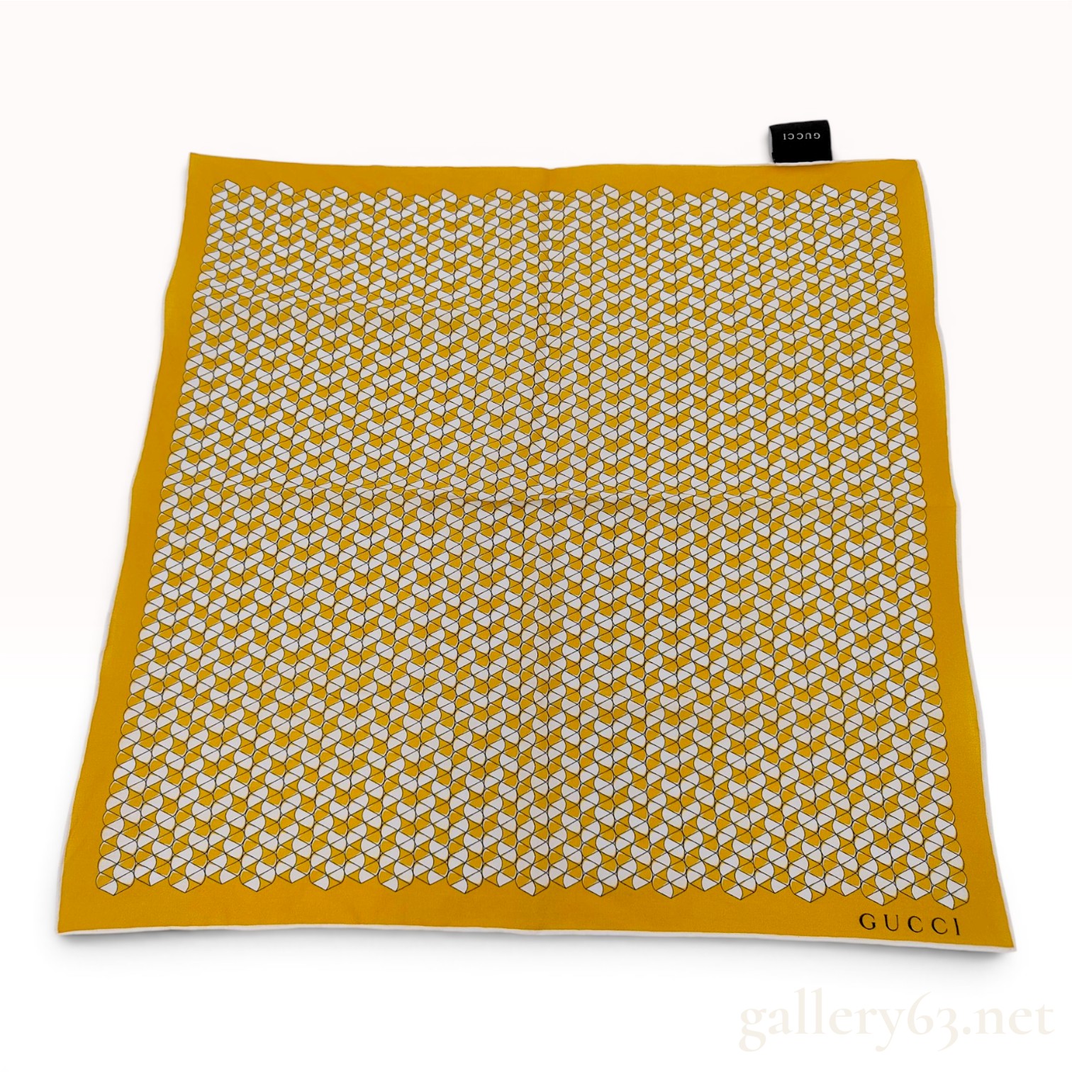 Gucci Italian Cotton Pocket Square with Mustard Yellow Geometric Pattern