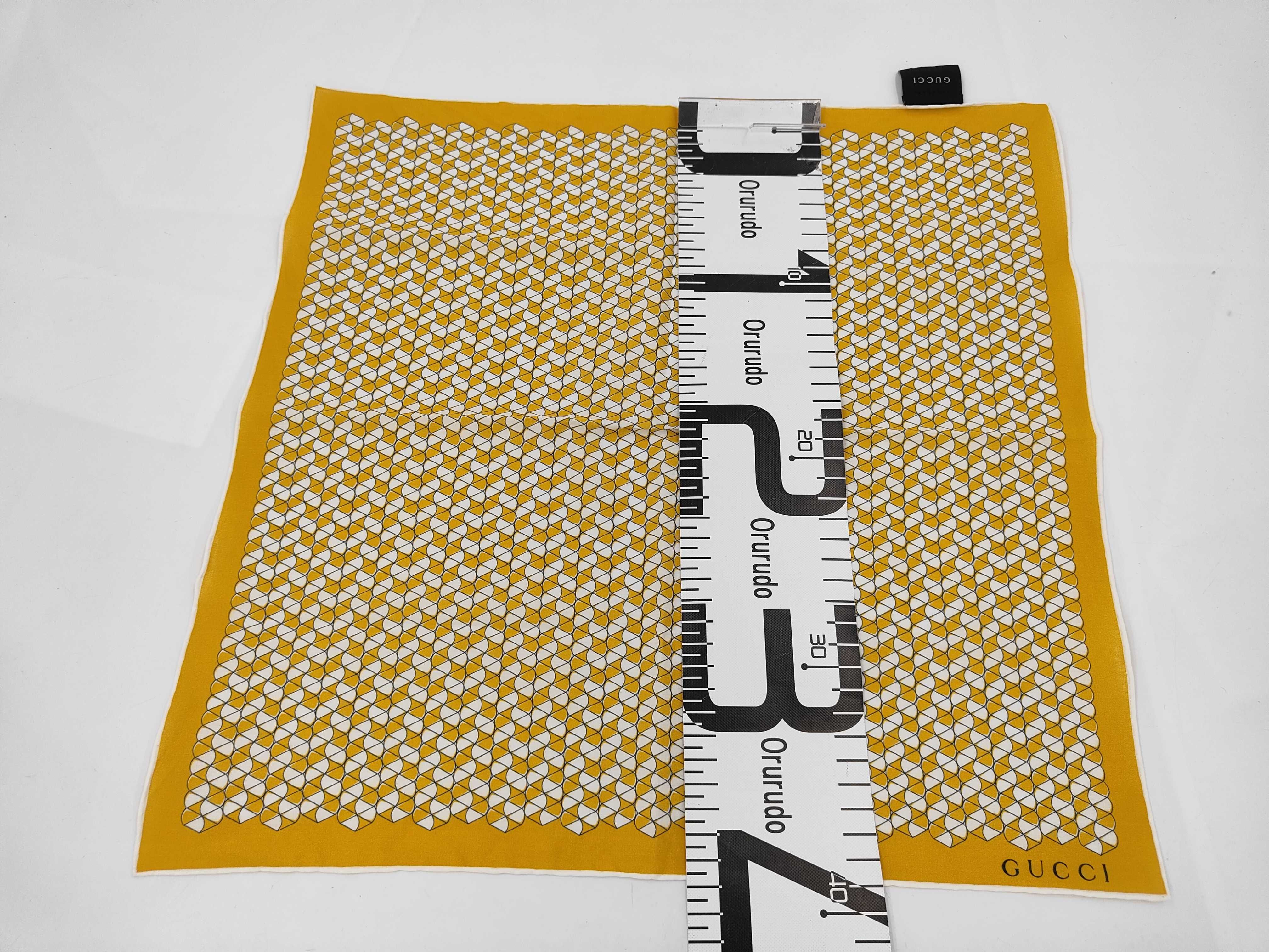 Gucci Italian Cotton Pocket Square with Mustard Yellow Geometric Pattern