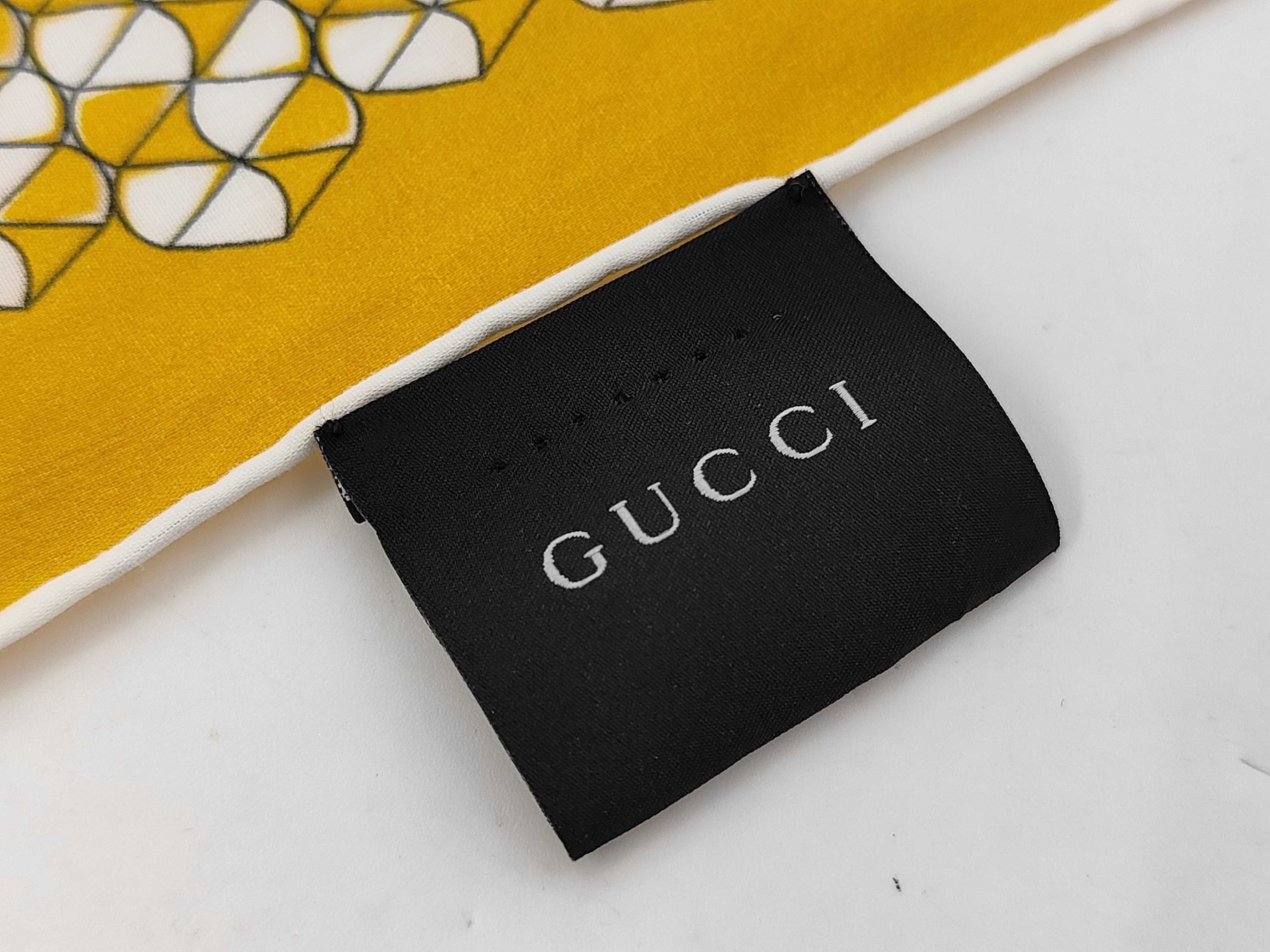 Gucci Italian Cotton Pocket Square with Mustard Yellow Geometric Pattern