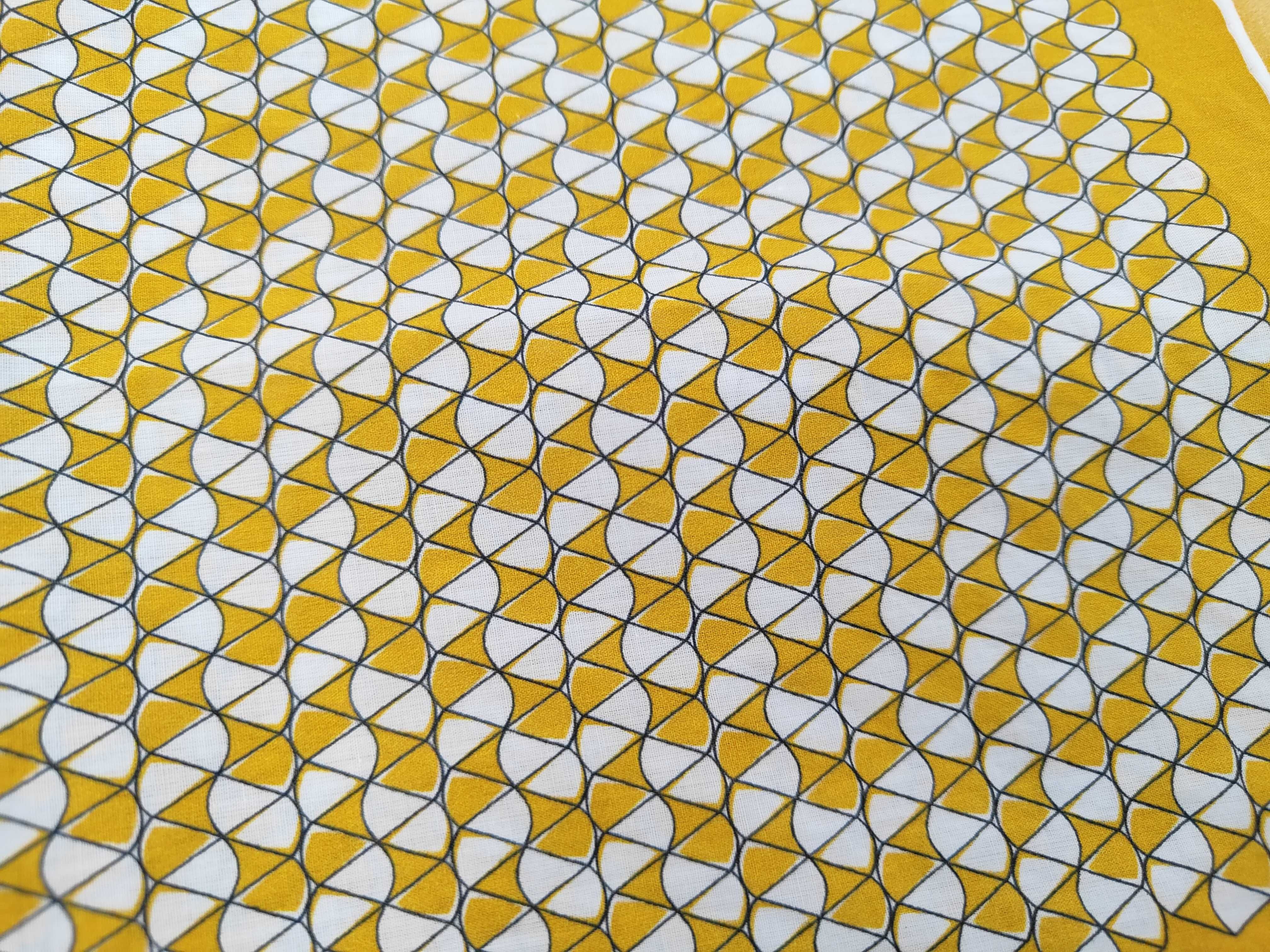 Gucci Italian Cotton Pocket Square with Mustard Yellow Geometric Pattern