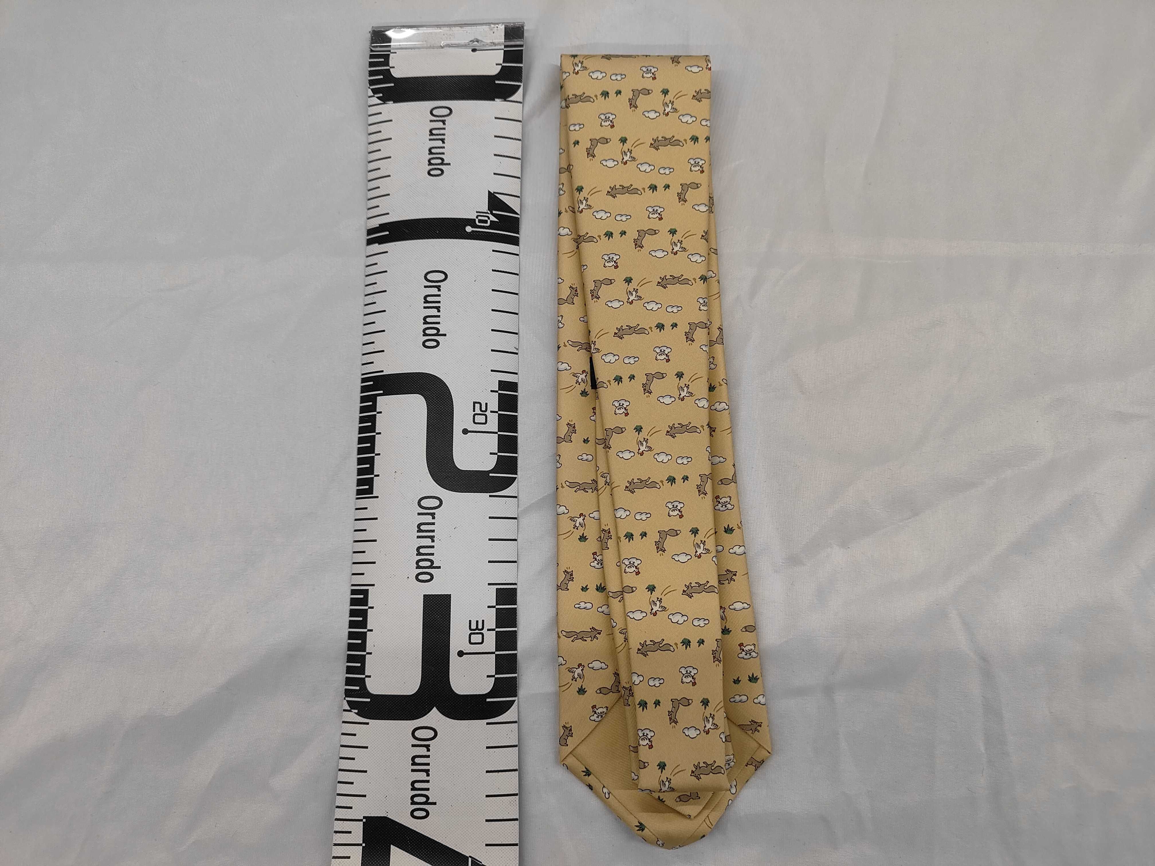 Hermes Paris Silk Twill Necktie Fox and Chicken Pattern 5064 PA
