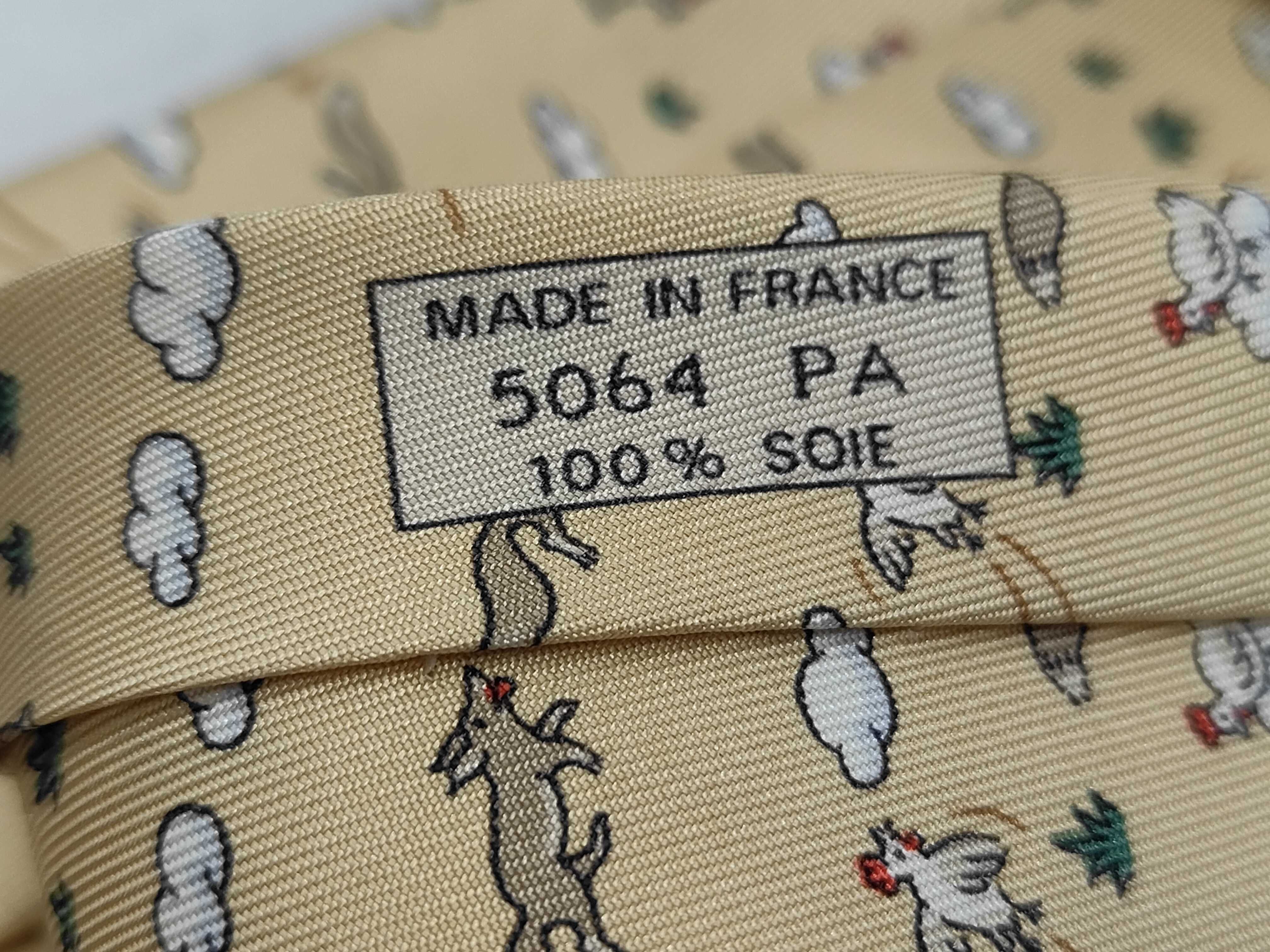 Hermes Paris Silk Twill Necktie Fox and Chicken Pattern 5064 PA